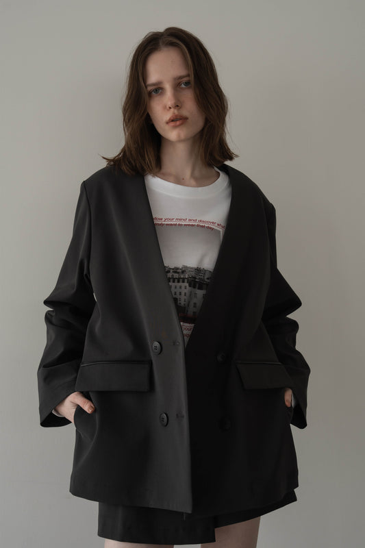 ノーカラージャケット【GRAY】