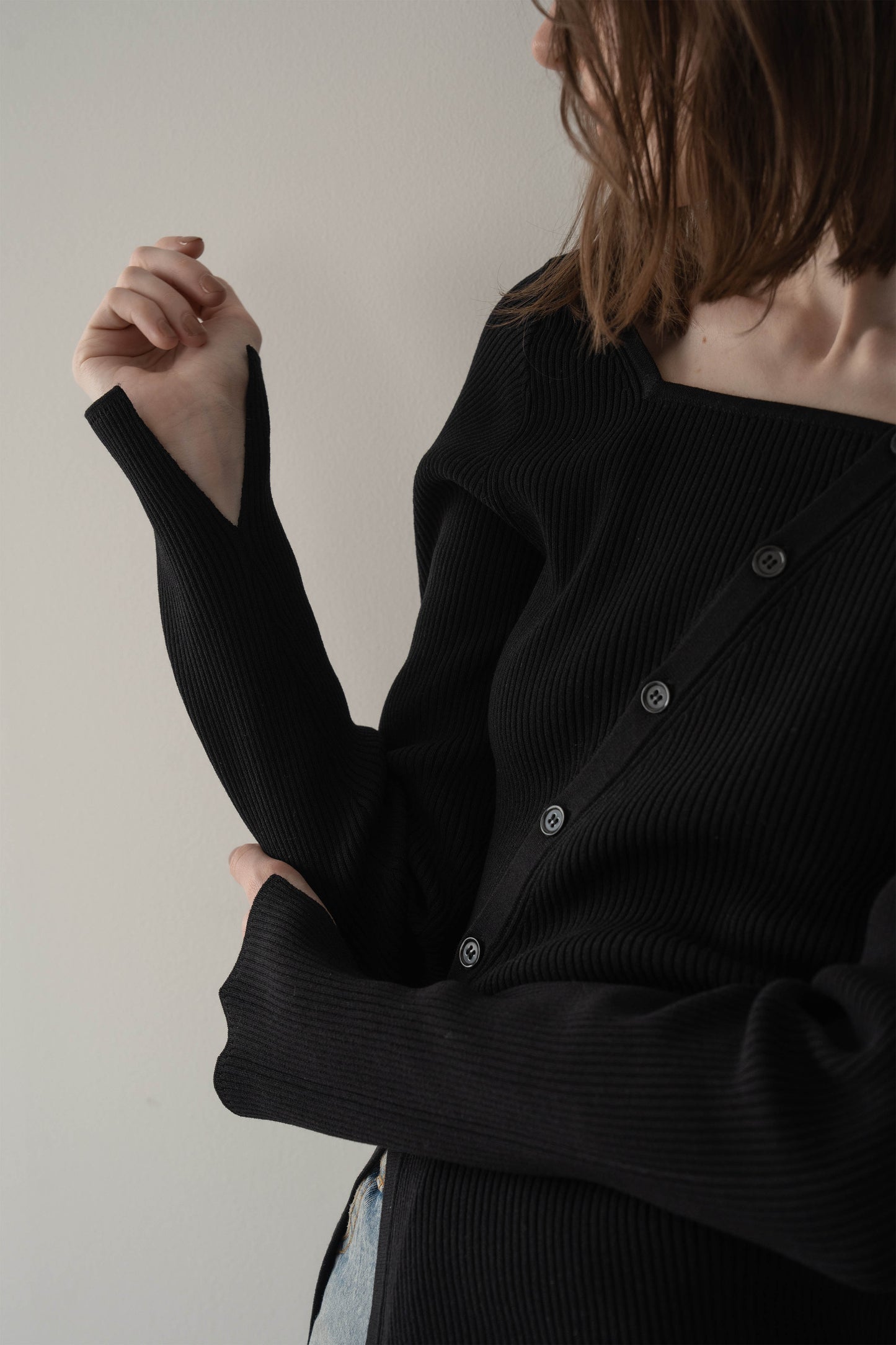 スクエアボタンニット【BLACK】