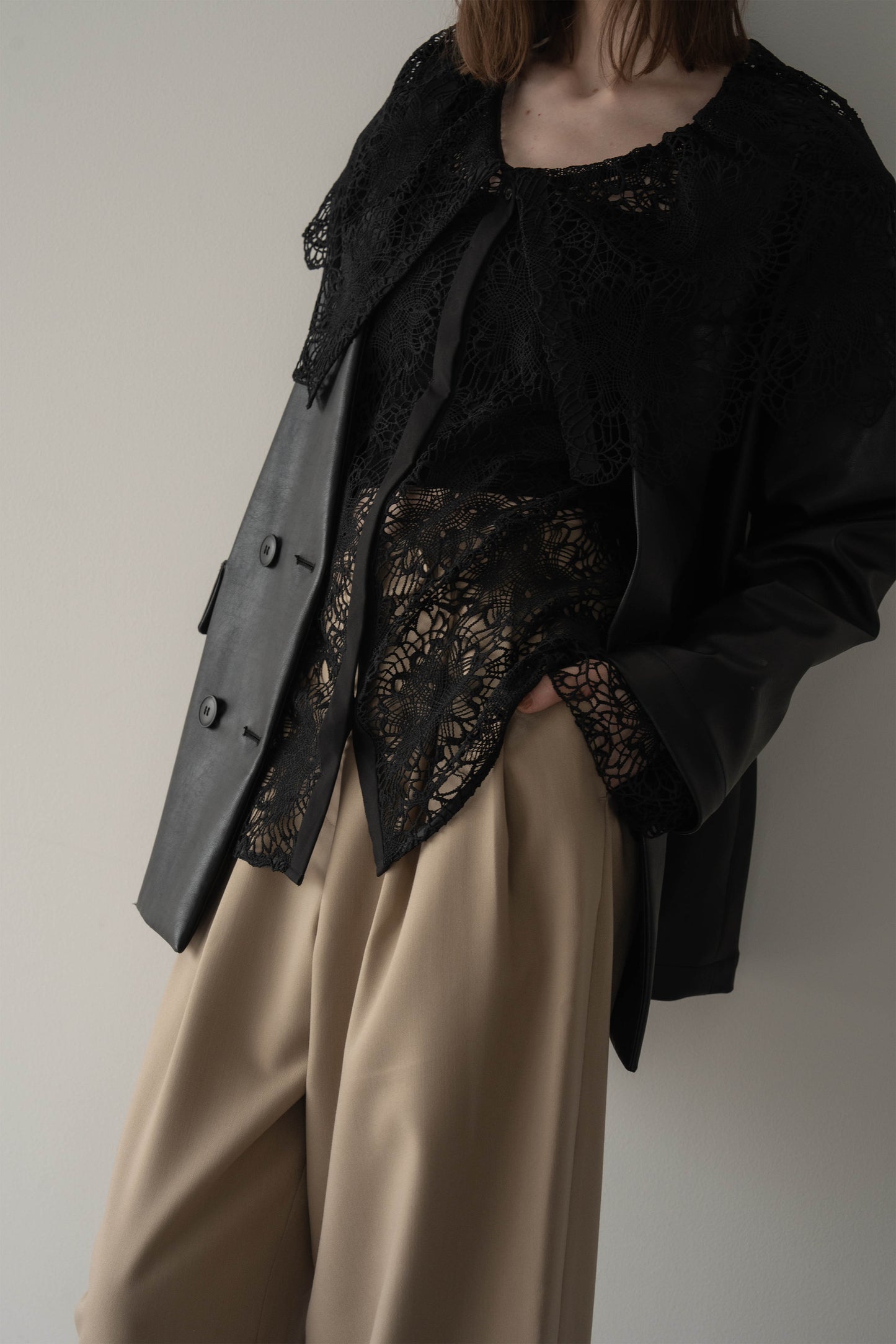 ビックカラーレースシャツ【BLACK】