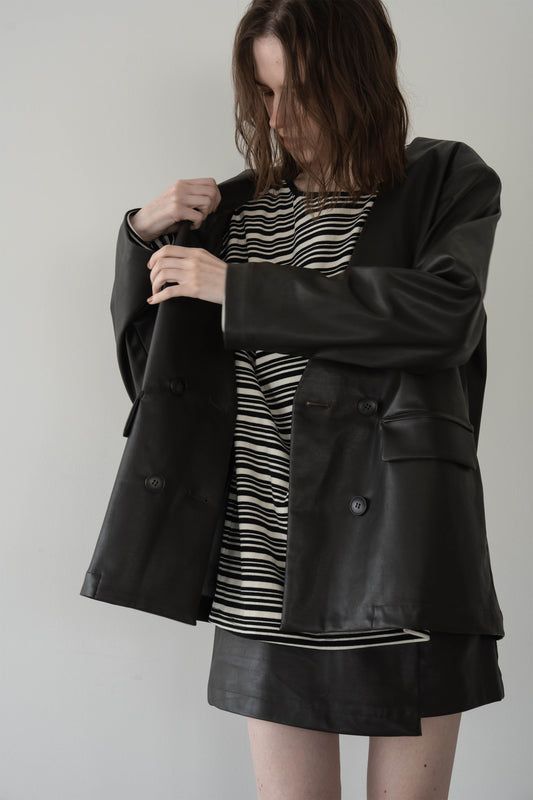 レザーノーカラージャケット【BROWN】