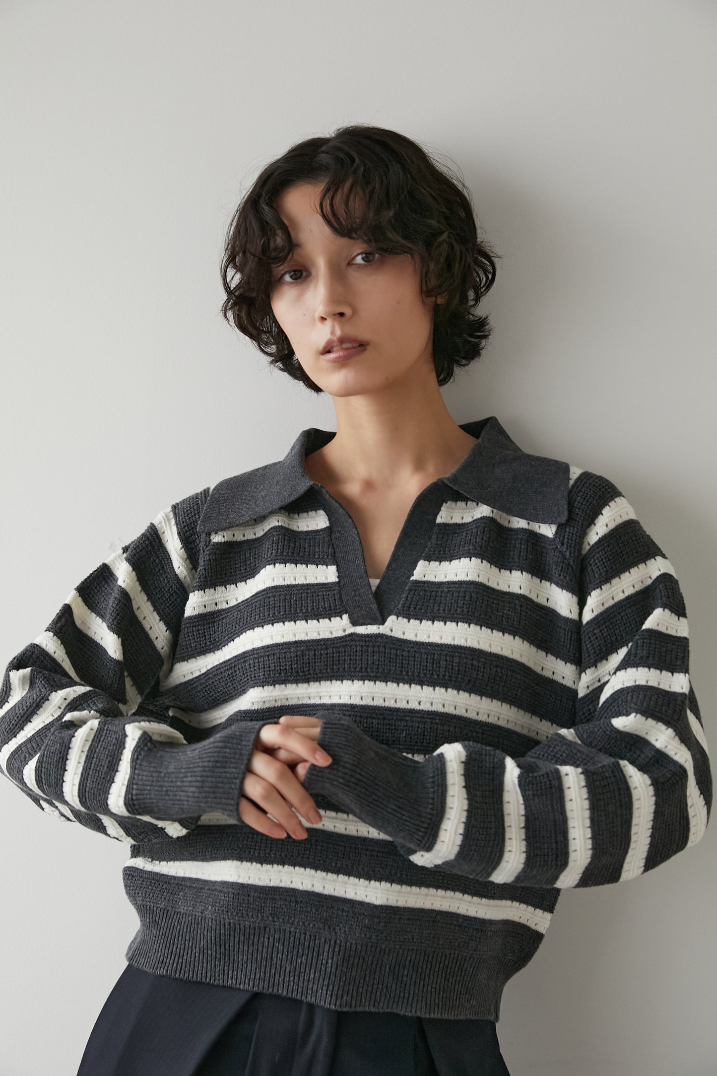 アイレットボーダーニット【GRAY】
