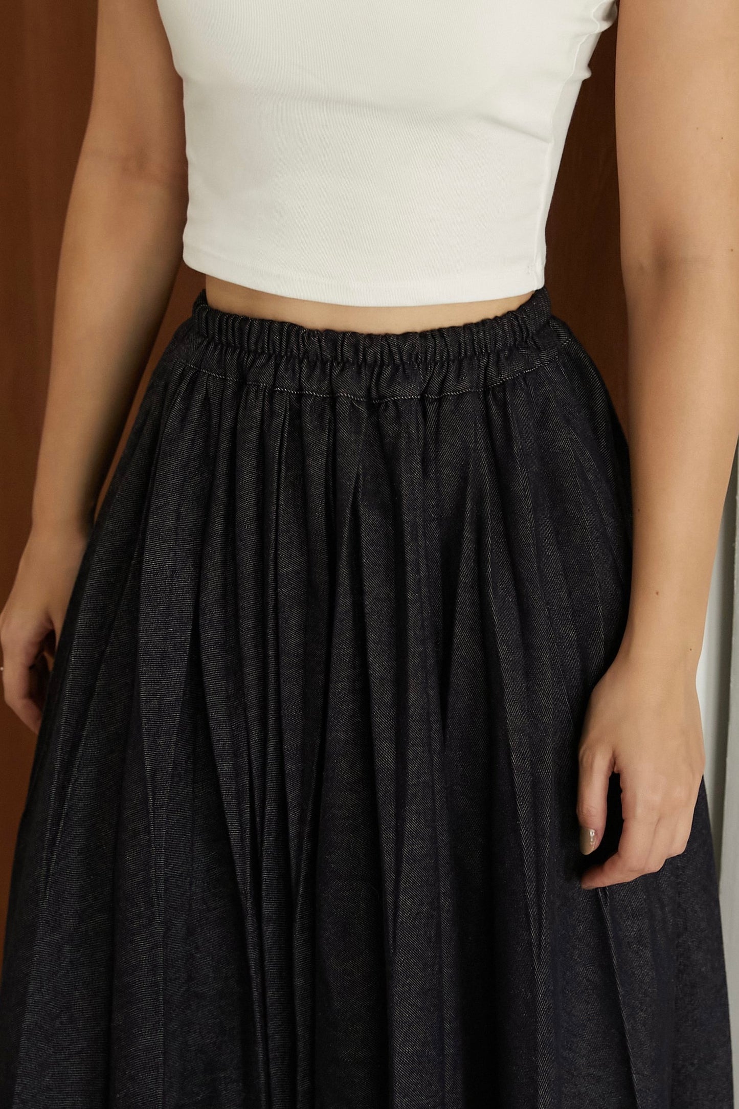 デニムプリーツスカート【BLUE】