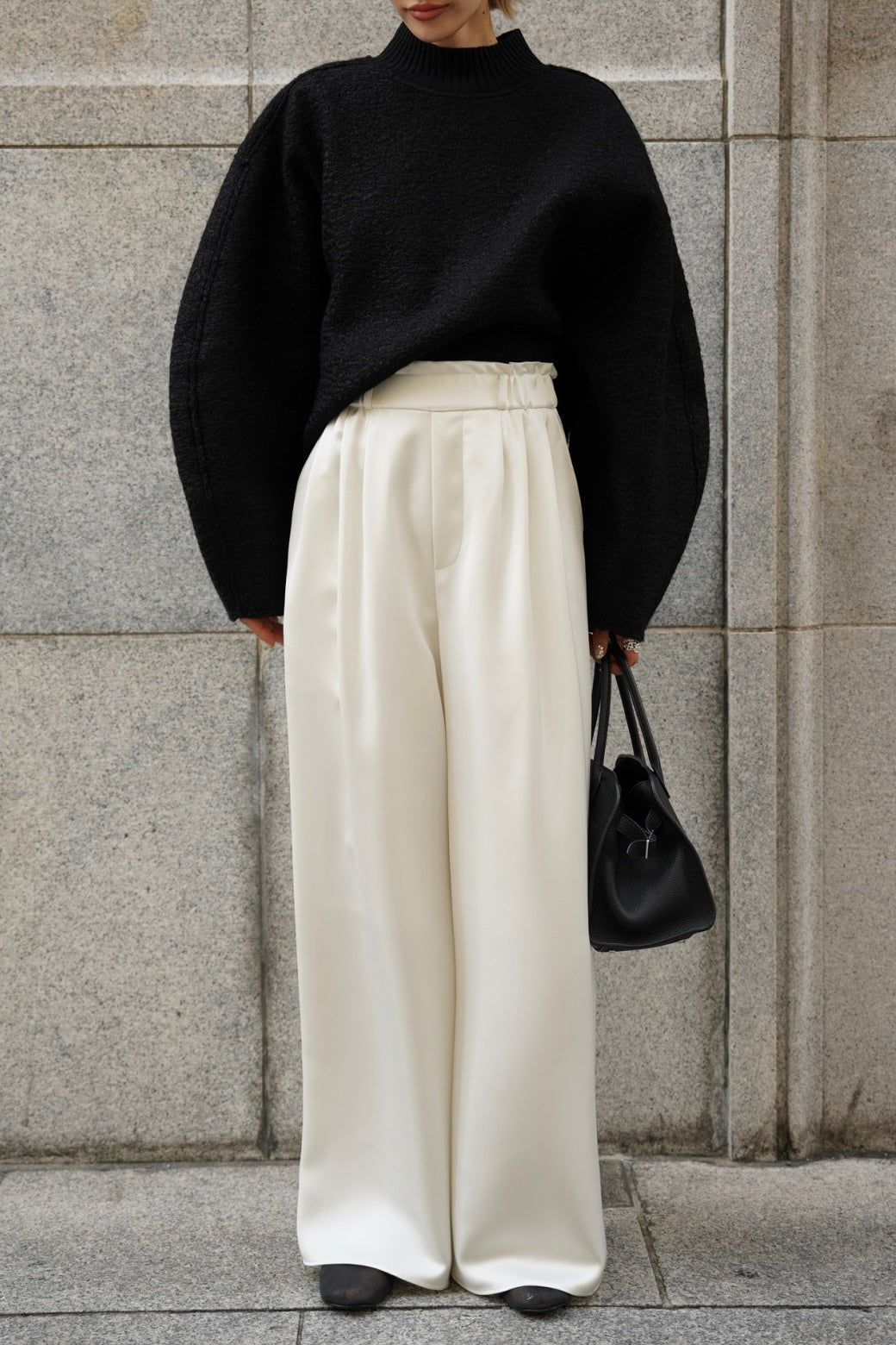 サテンワイドパンツ【WHITE】