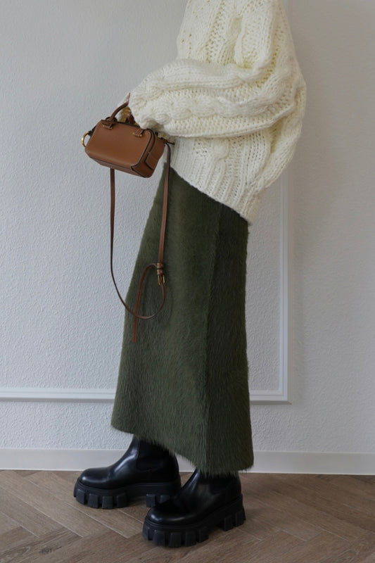 フェザーニットスカート【KHAKI】
