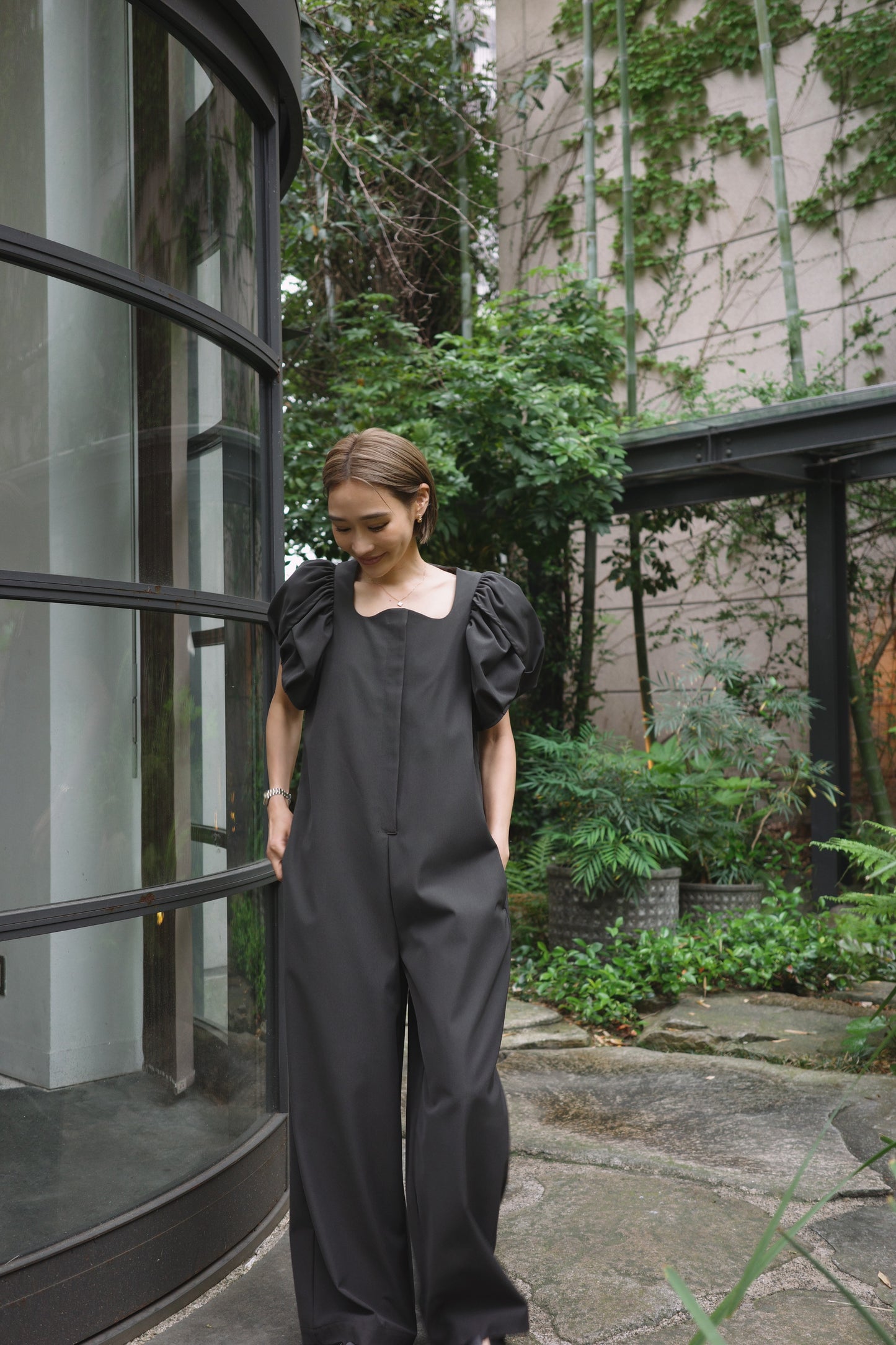 ボリュームスリーブロンパース【GRAY】