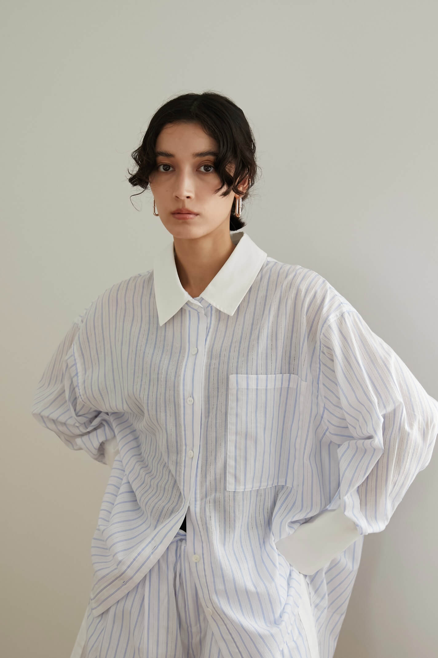 ストライプオーバーシャツ【WHITE】