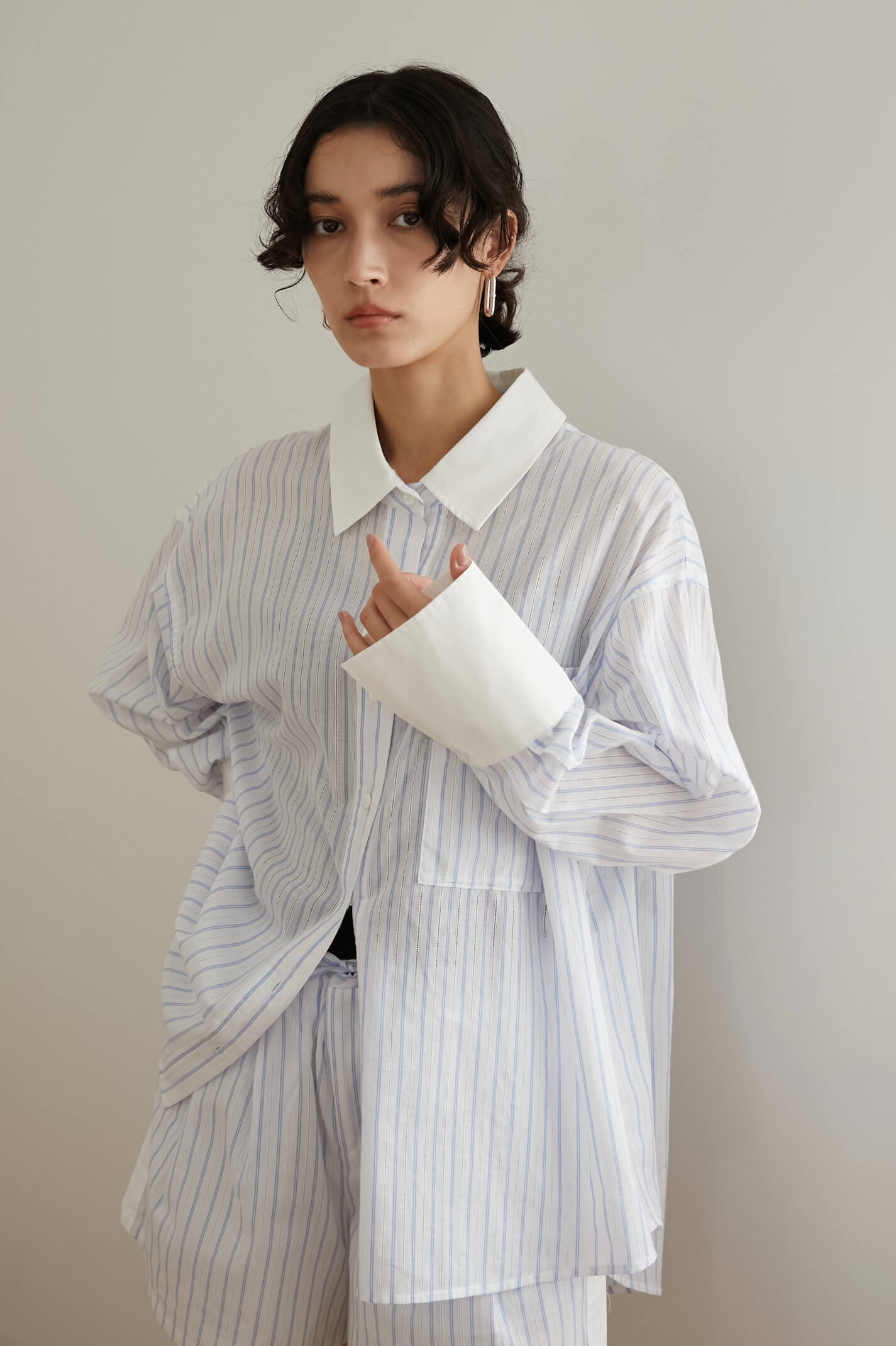 ストライプオーバーシャツ【WHITE】