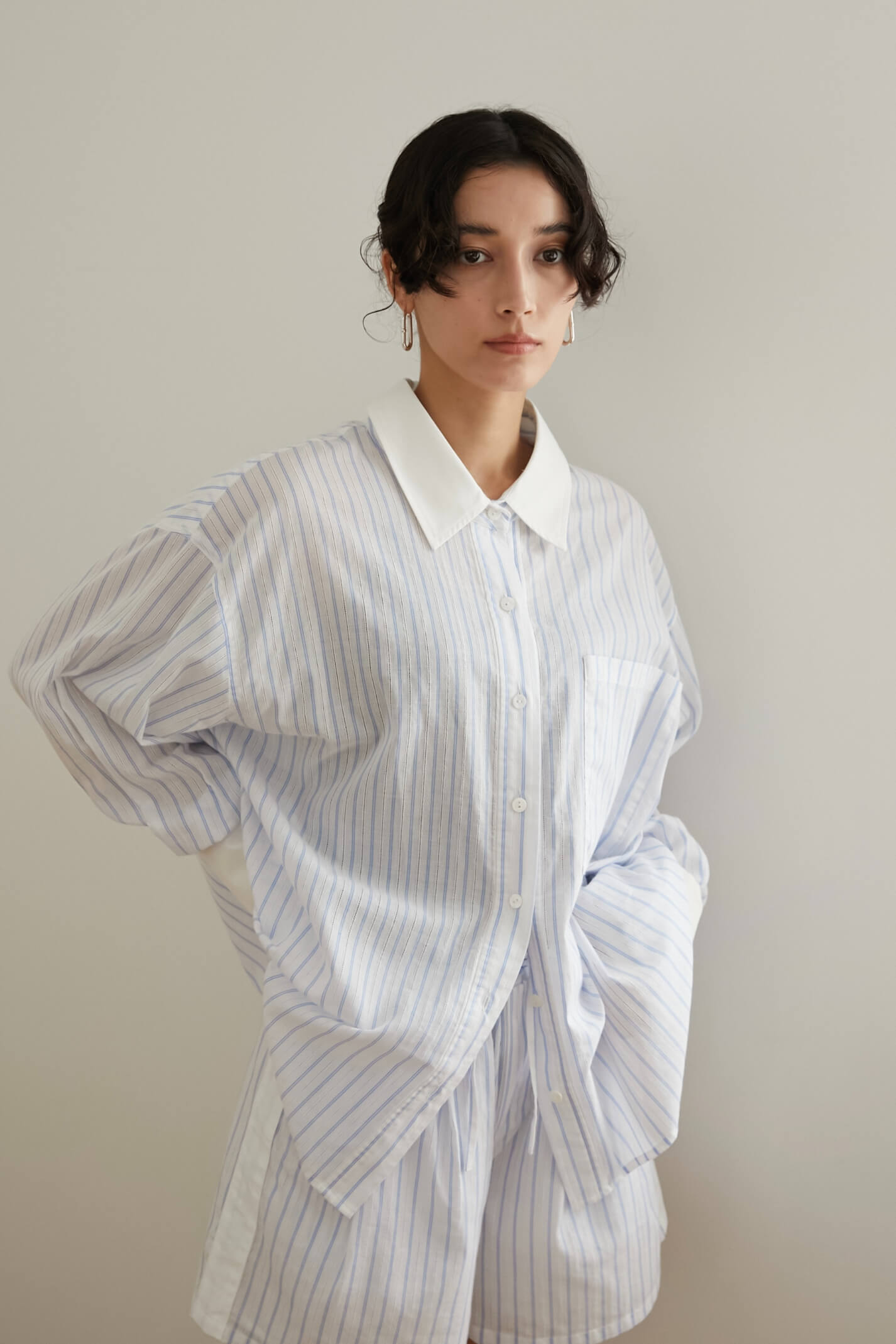 ストライプオーバーシャツ【WHITE】
