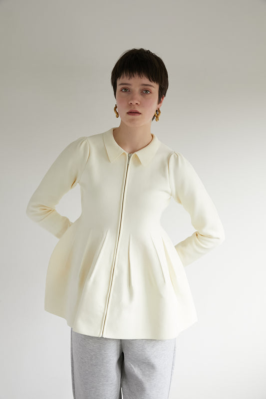 ペプラムニットカーディガン【WHITE】