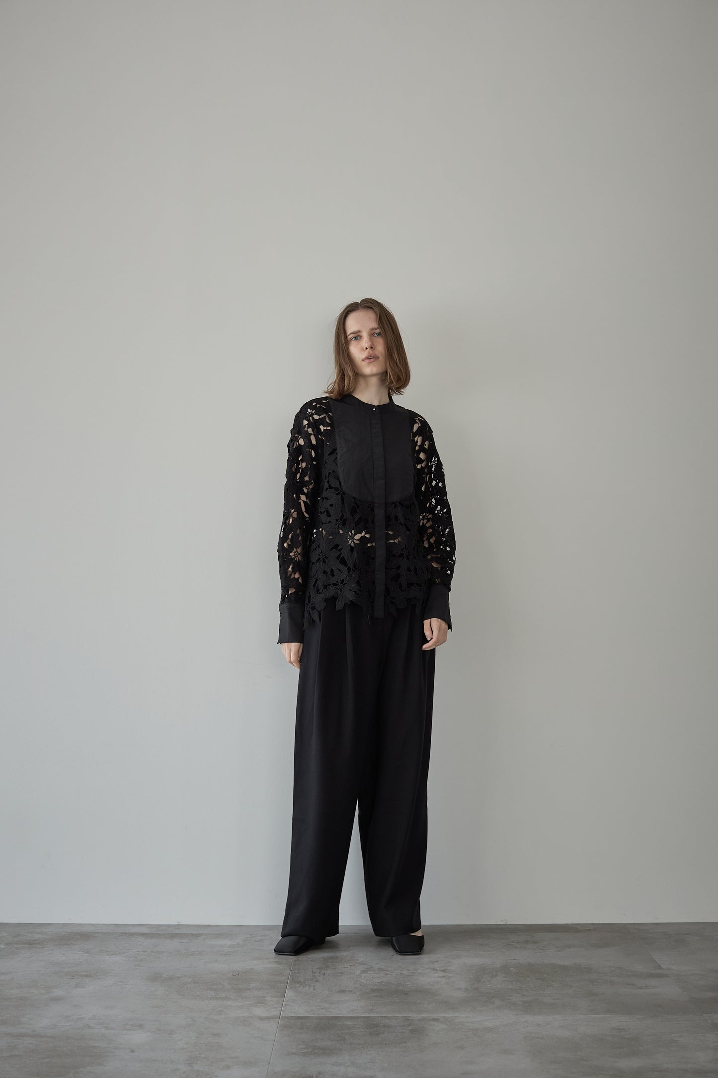 スタンドカラーレースシャツ【BLACK】