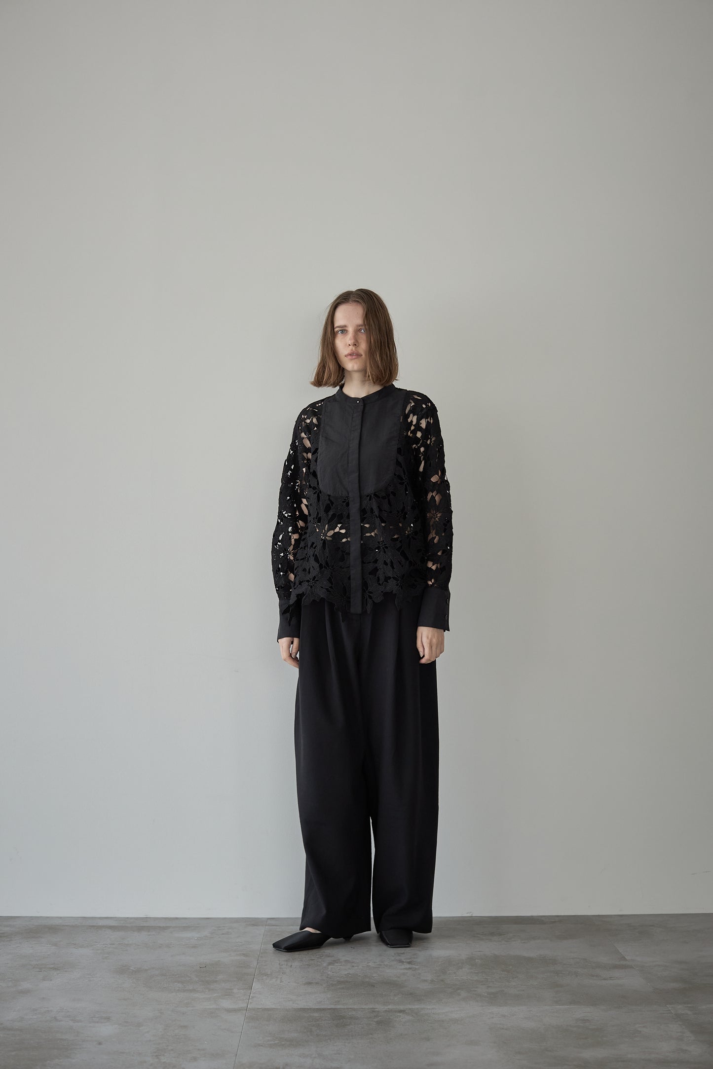 スタンドカラーレースシャツ【BLACK】