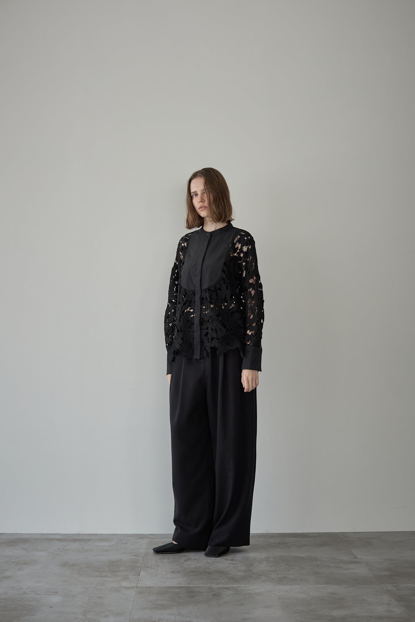スタンドカラーレースシャツ【BLACK】
