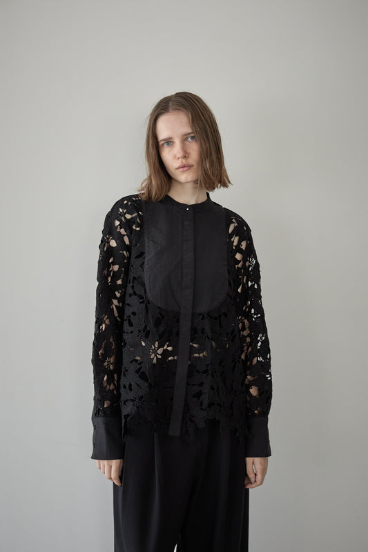 スタンドカラーレースシャツ【BLACK】