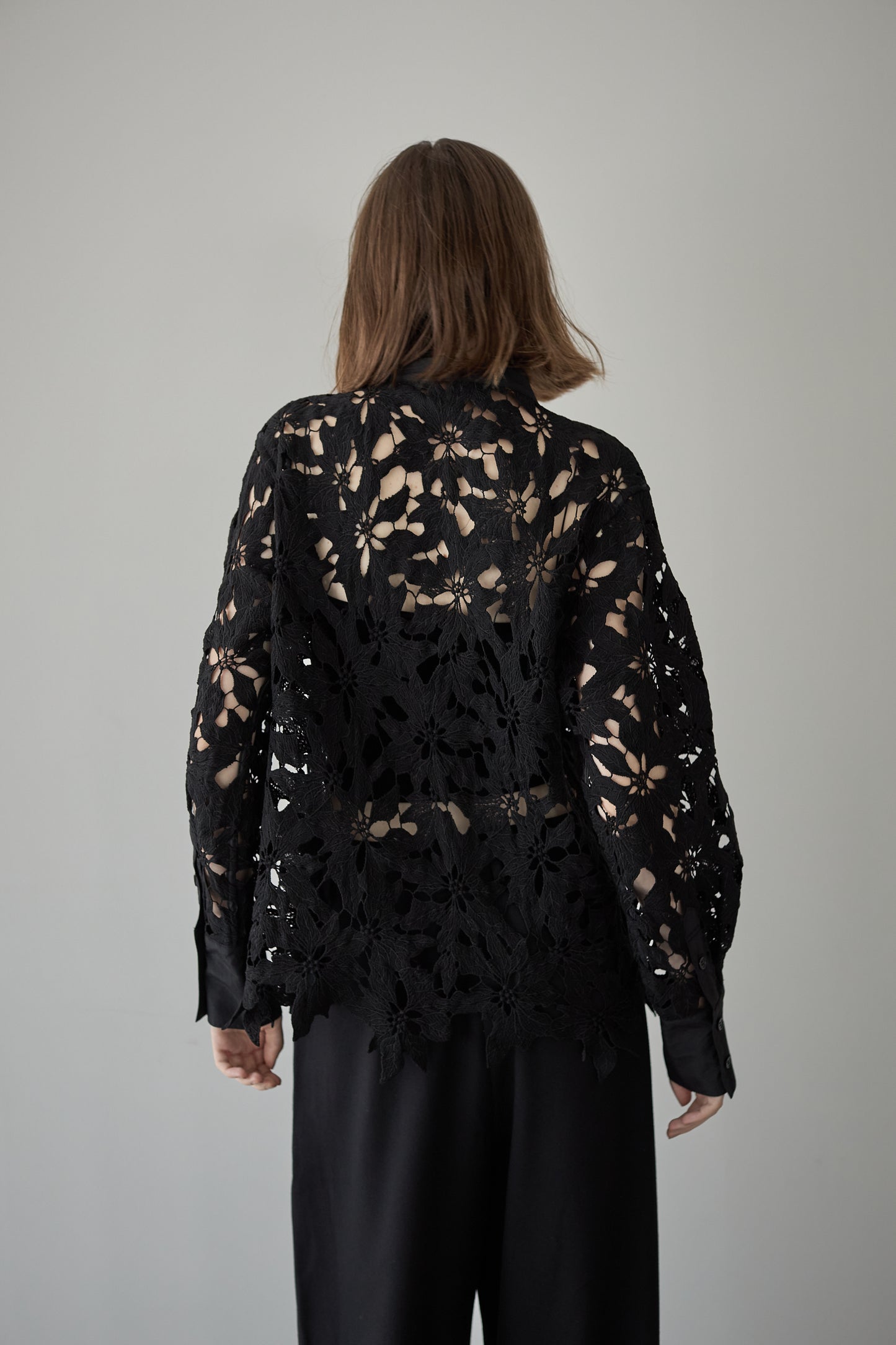 スタンドカラーレースシャツ【BLACK】