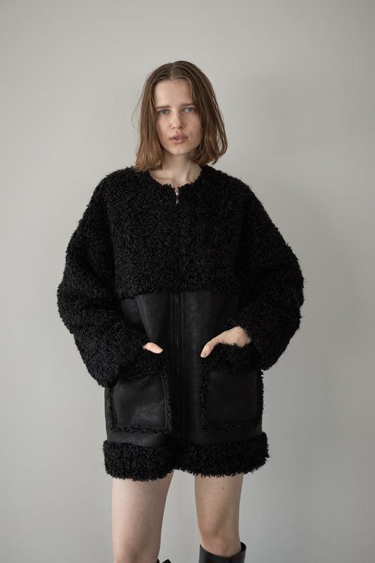フェイクムートンアウター【BLACK】