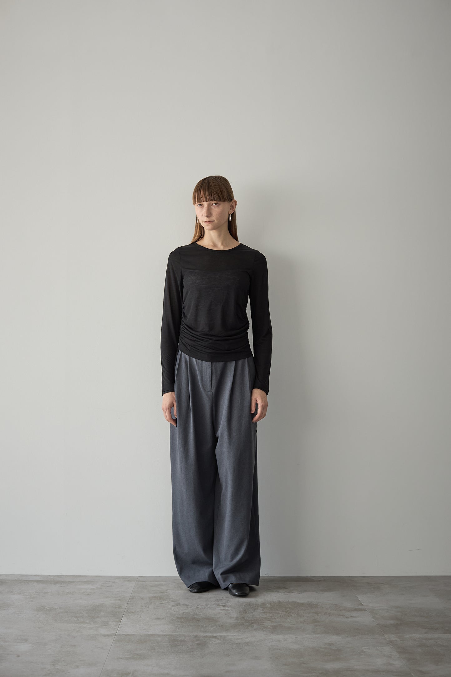 サイドギャザーTEE【BLACK】