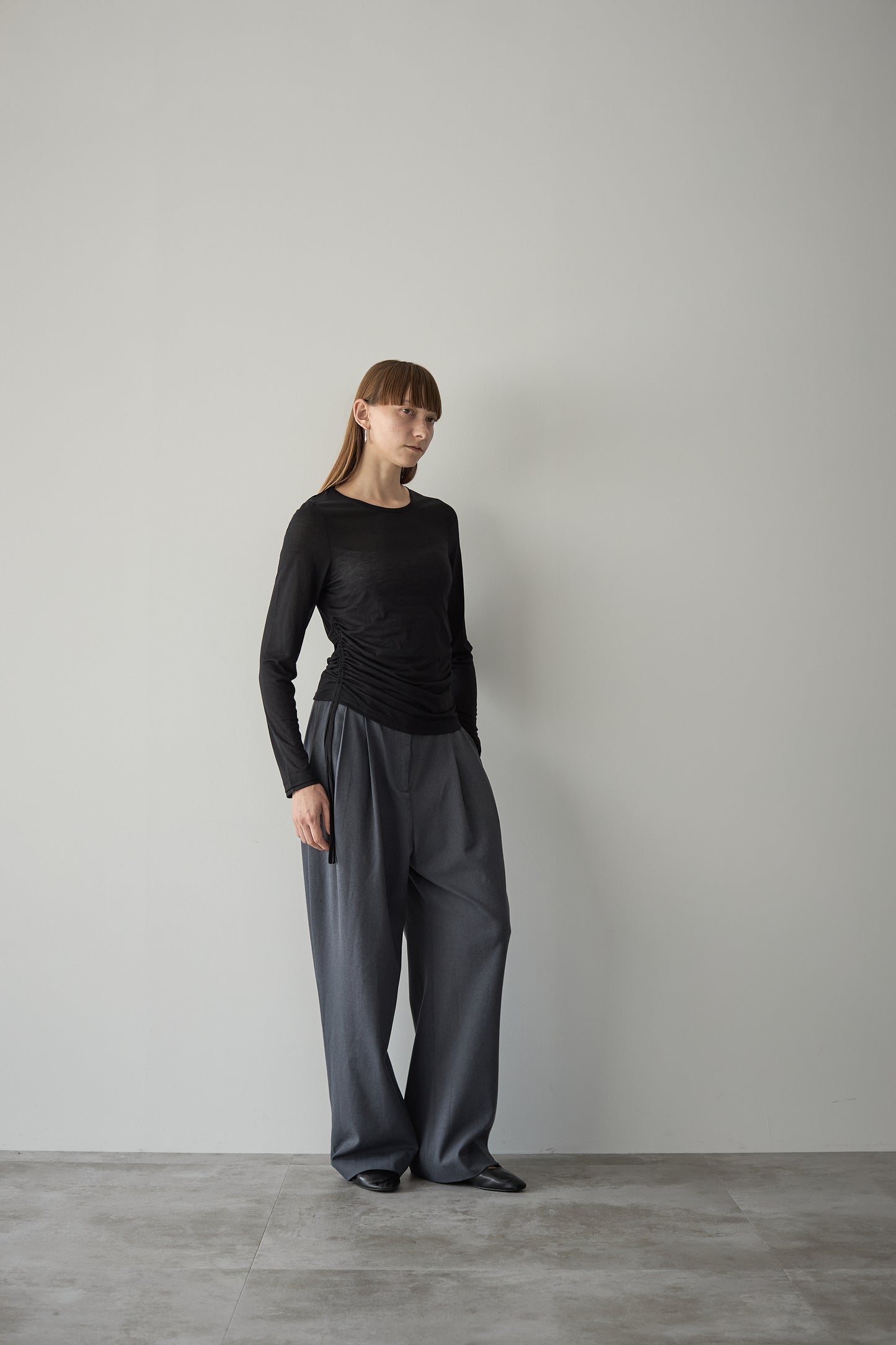 サイドギャザーTEE【BLACK】