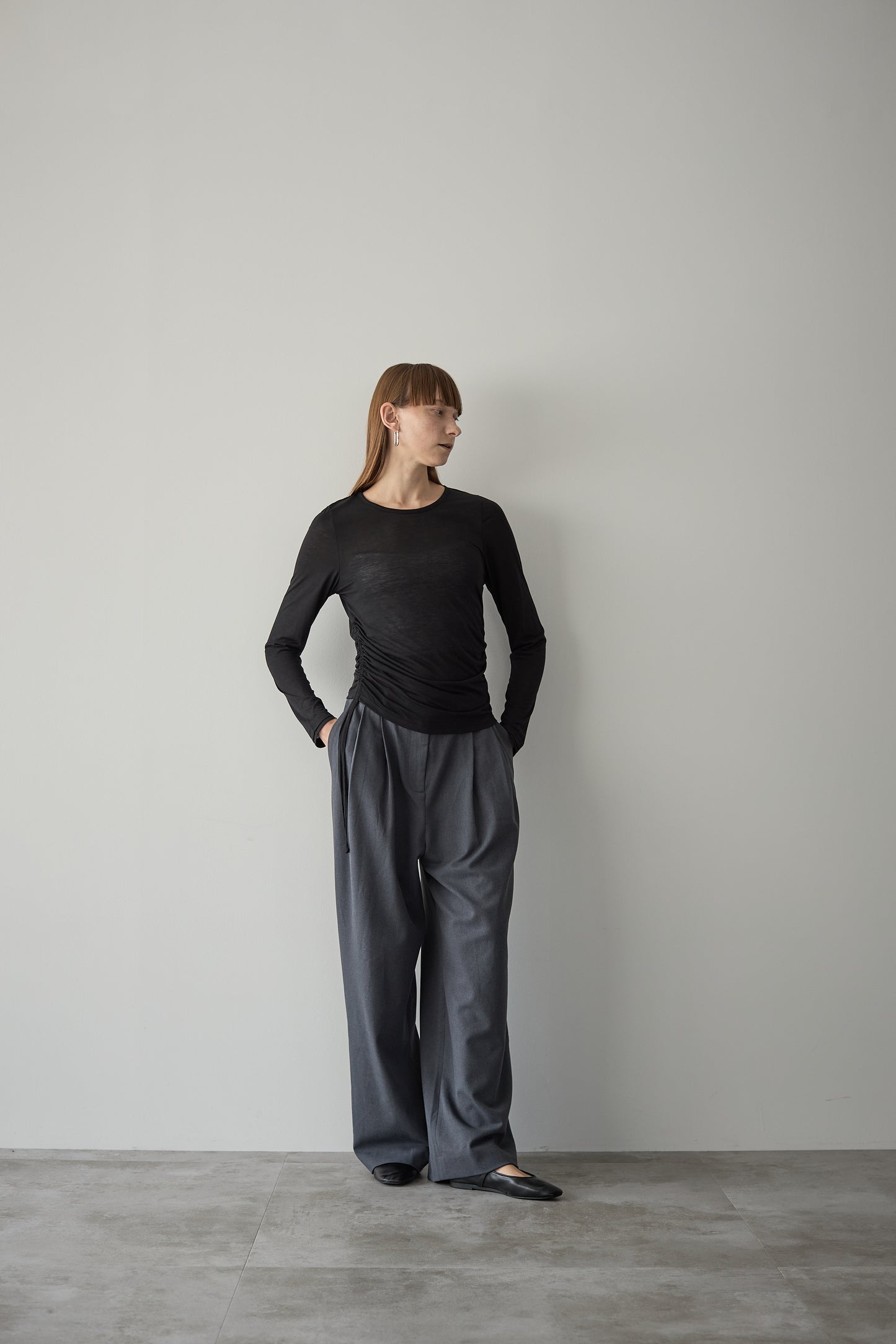 サイドギャザーTEE【BLACK】