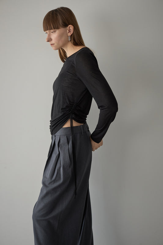 サイドギャザーTEE【BLACK】