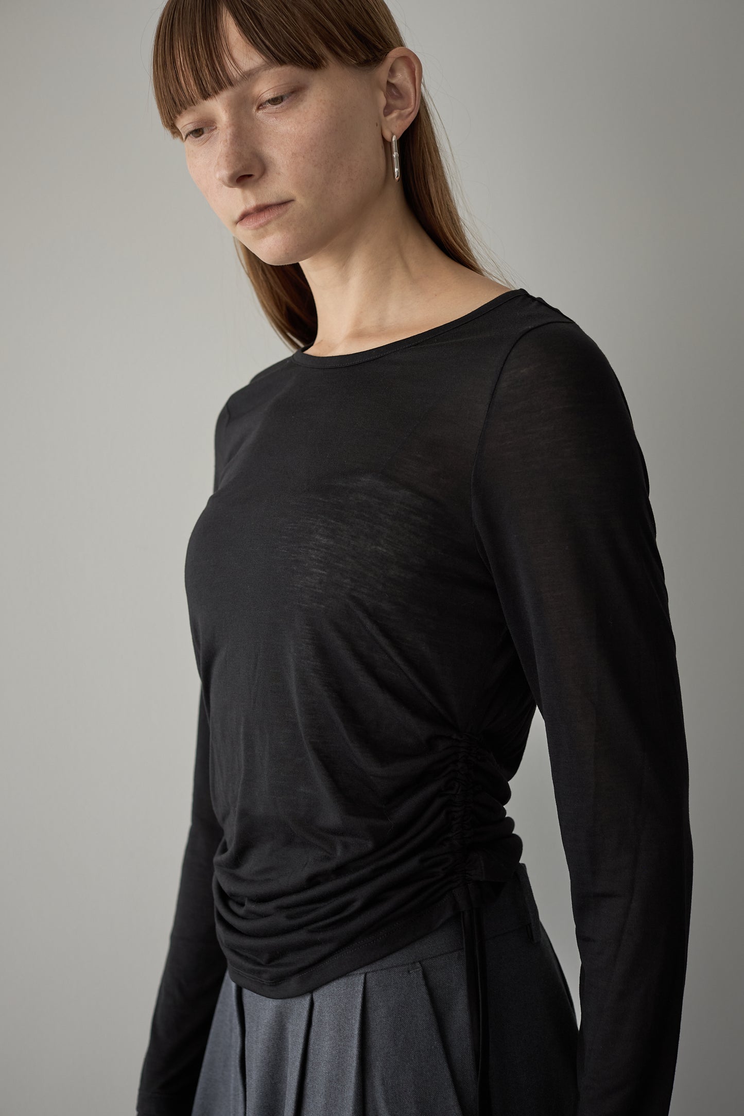 サイドギャザーTEE【BLACK】