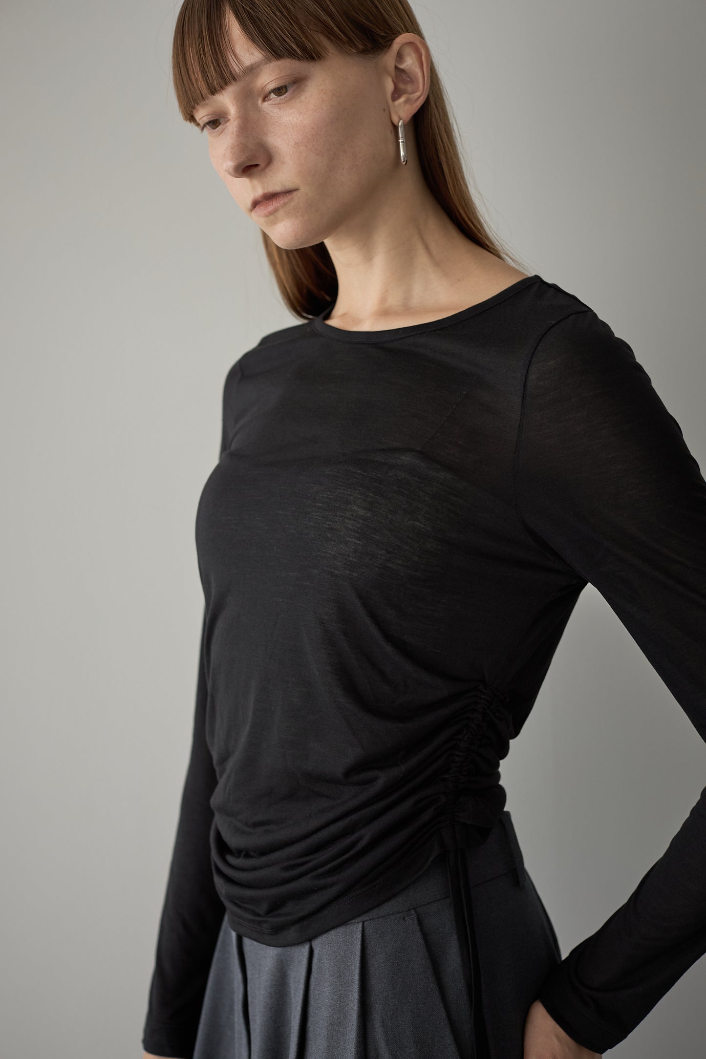 サイドギャザーTEE【BLACK】