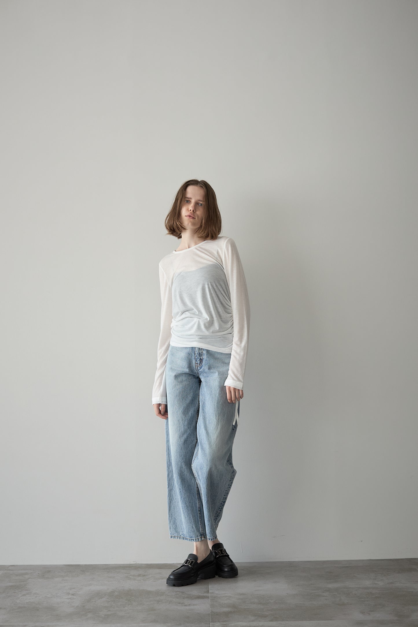 サイドギャザーTEE【WHTIE】