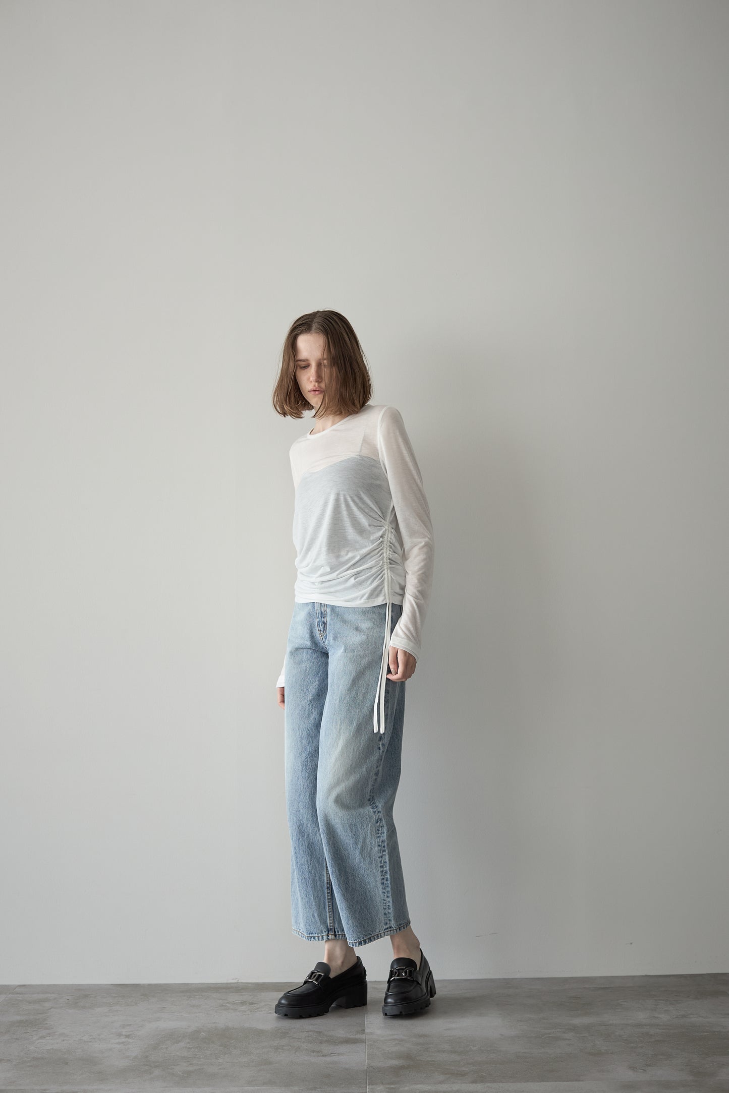 サイドギャザーTEE【WHTIE】