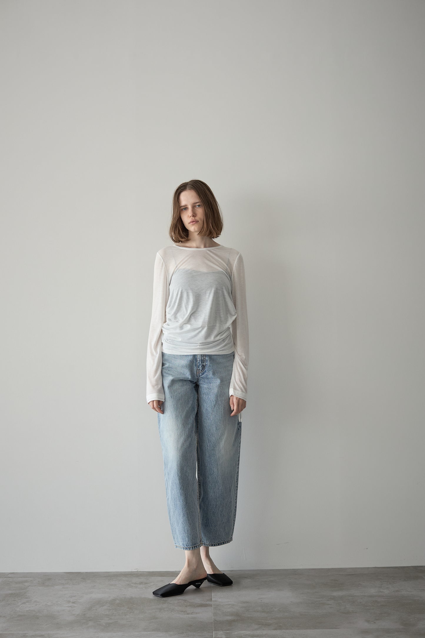 サイドギャザーTEE【WHTIE】
