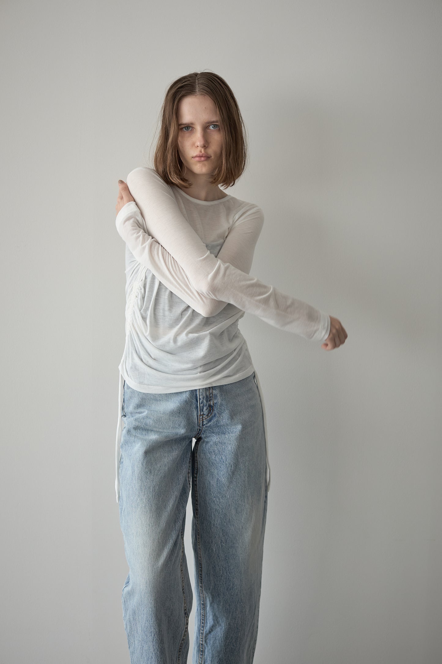 サイドギャザーTEE【WHTIE】