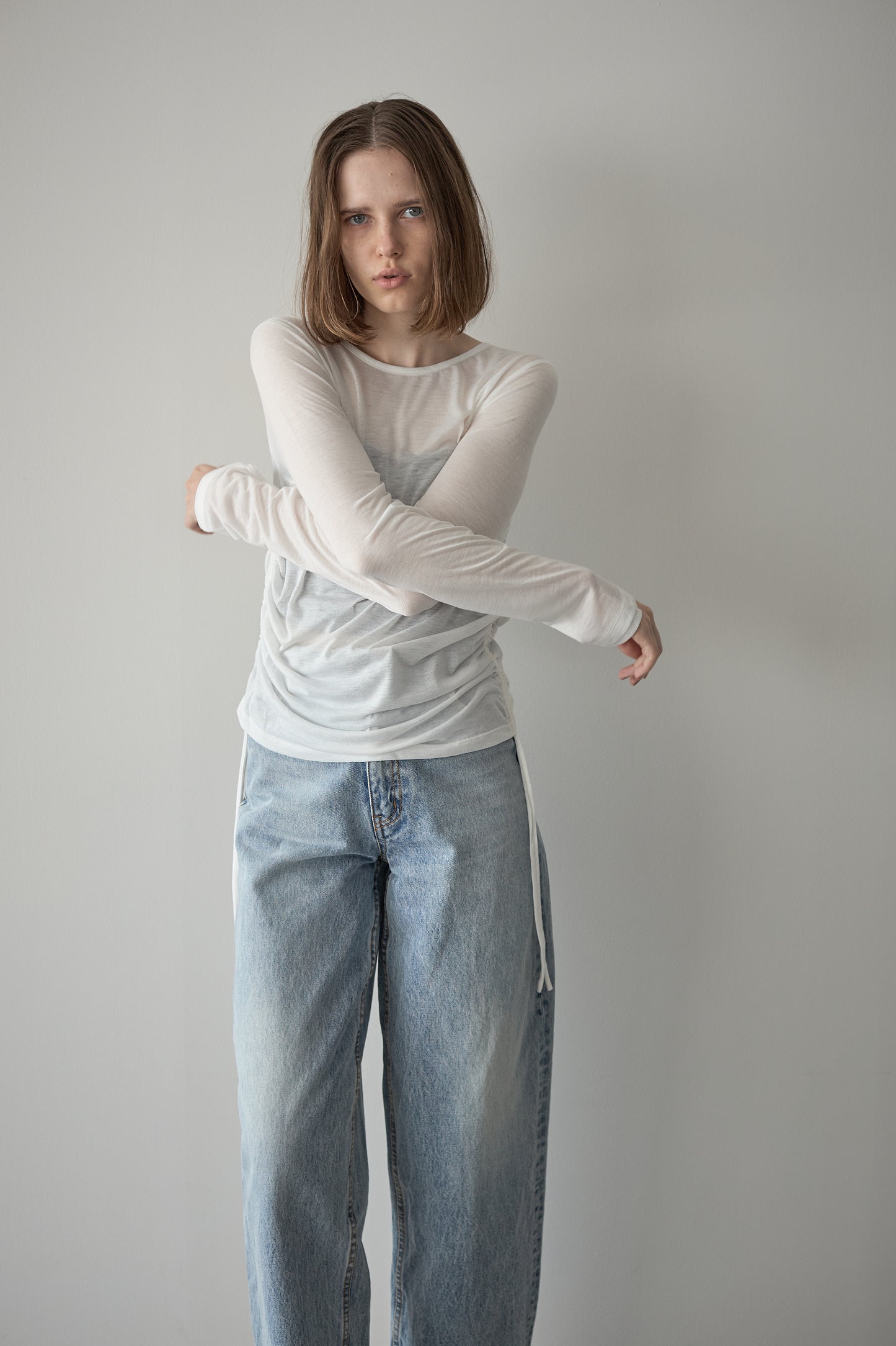 サイドギャザーTEE【WHTIE】