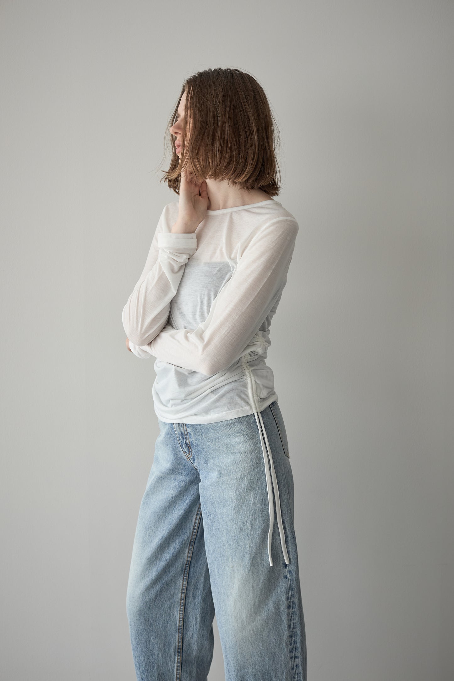 サイドギャザーTEE【WHTIE】