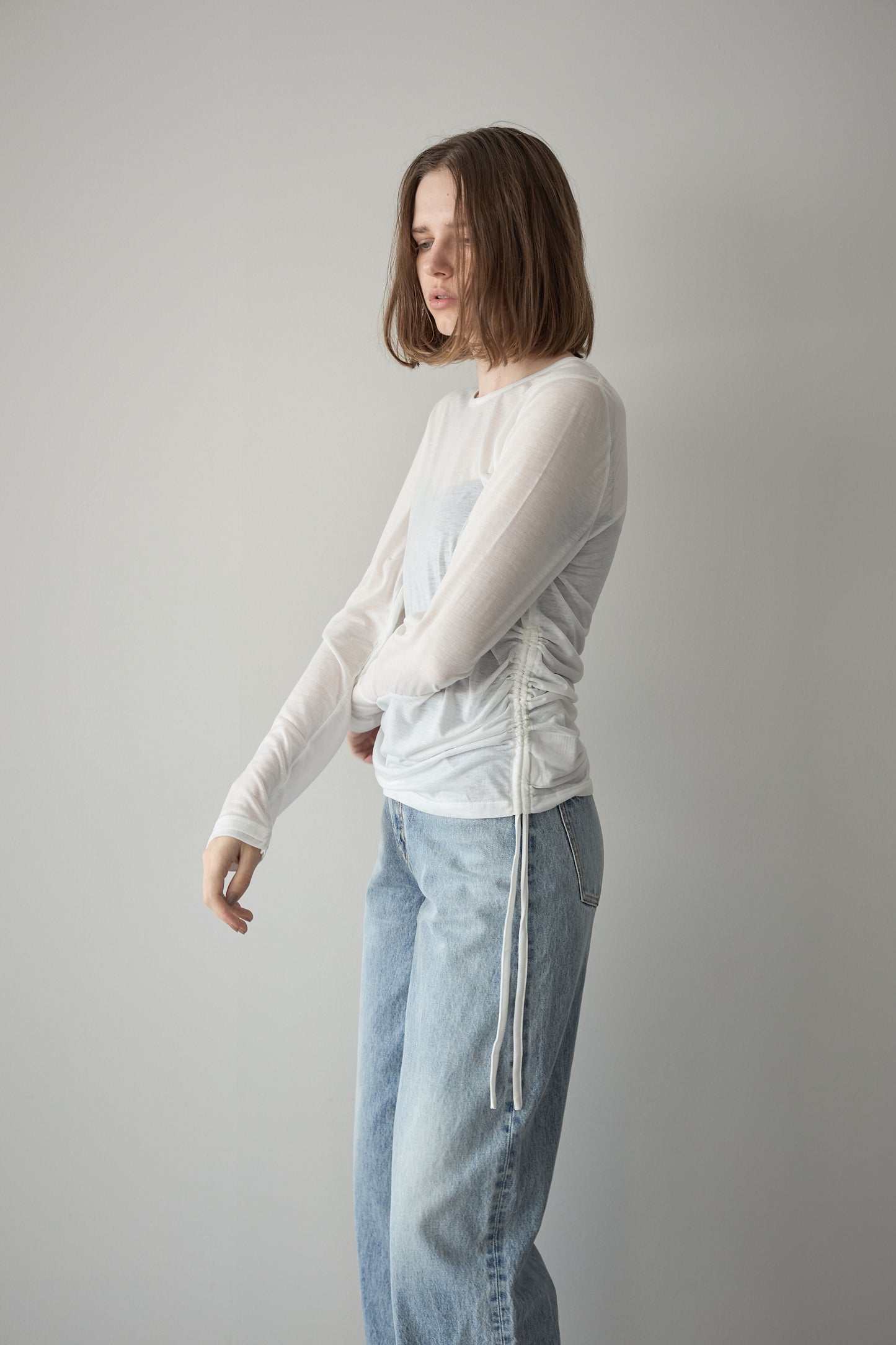 サイドギャザーTEE【WHTIE】