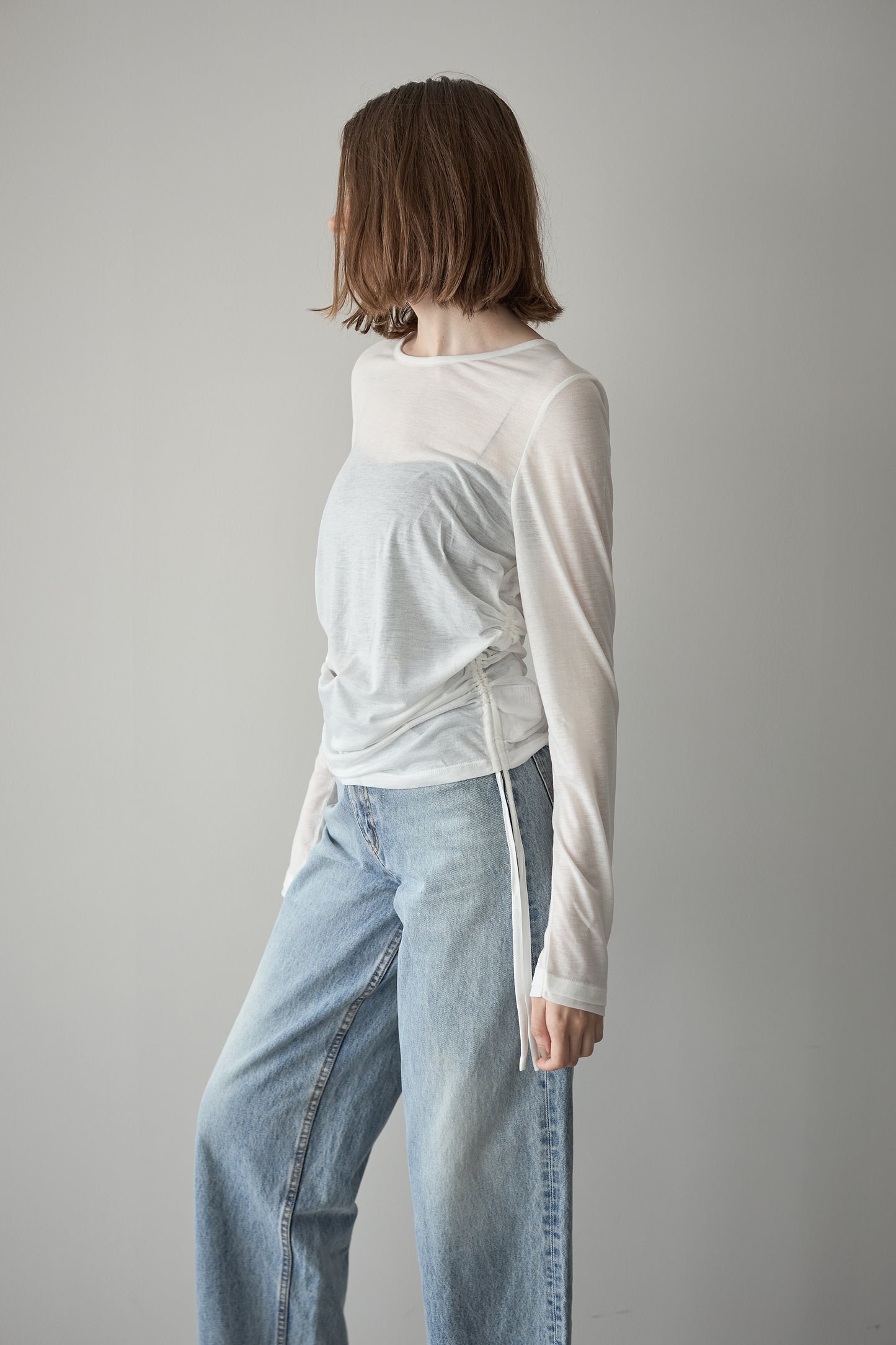 サイドギャザーTEE【WHTIE】