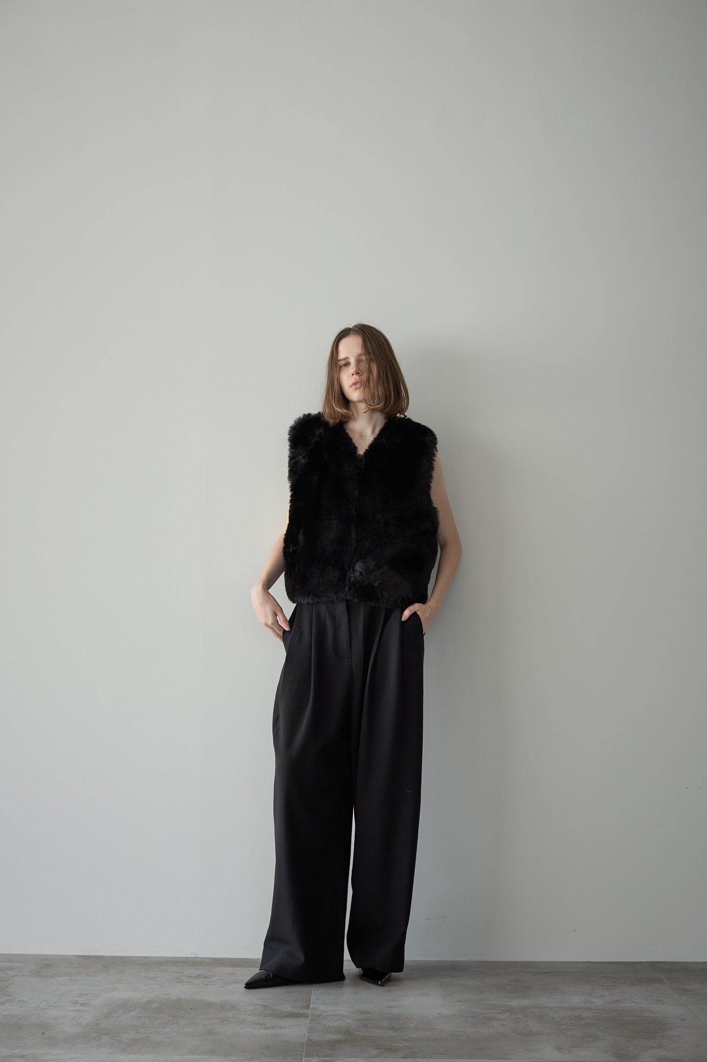ファーショートベスト【BLACK】