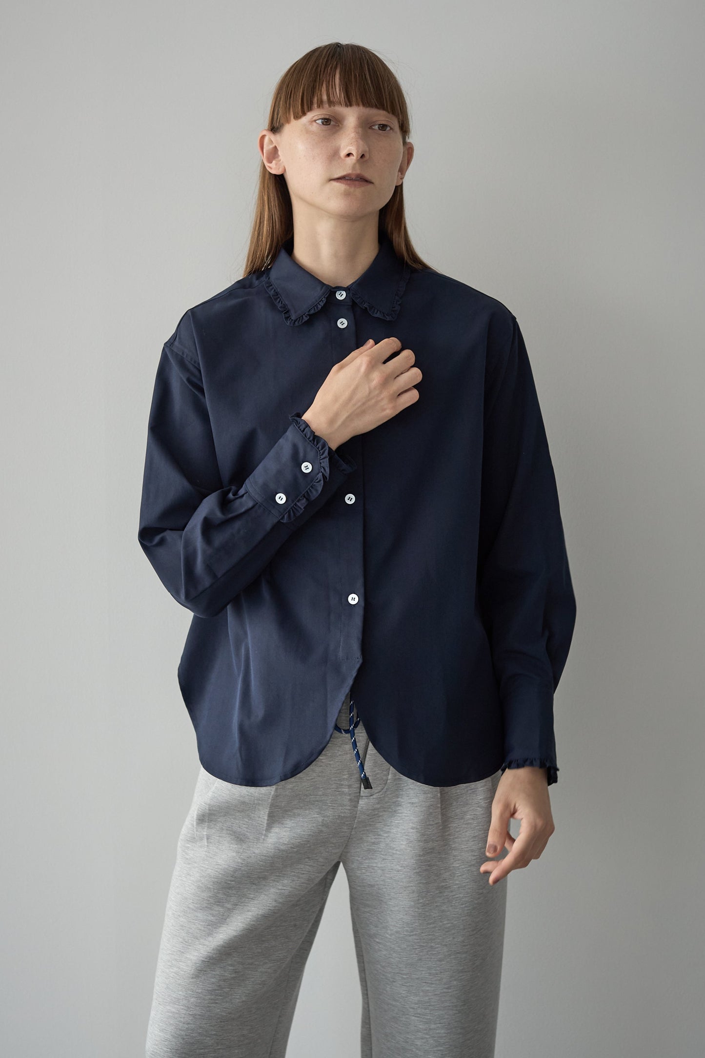 フリルカラーシャツ【NAVY】