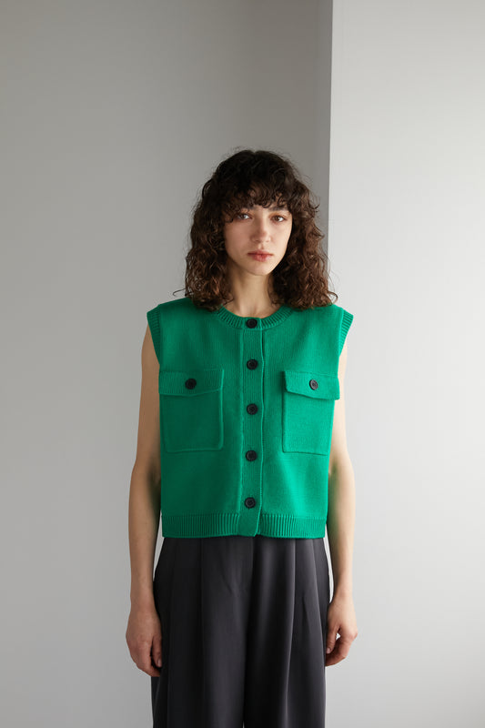 ボタンニットベスト【GREEN】