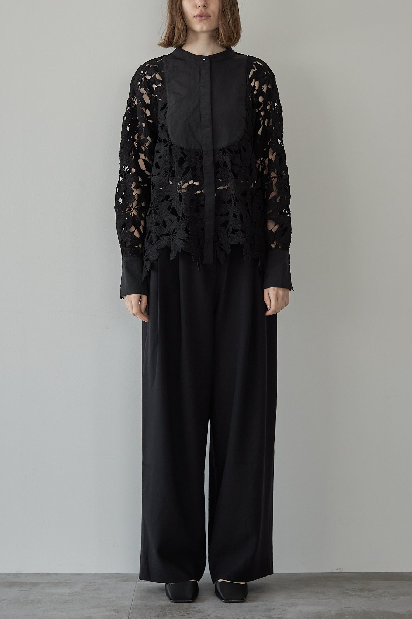 スタンドカラーレースシャツ【BLACK】
