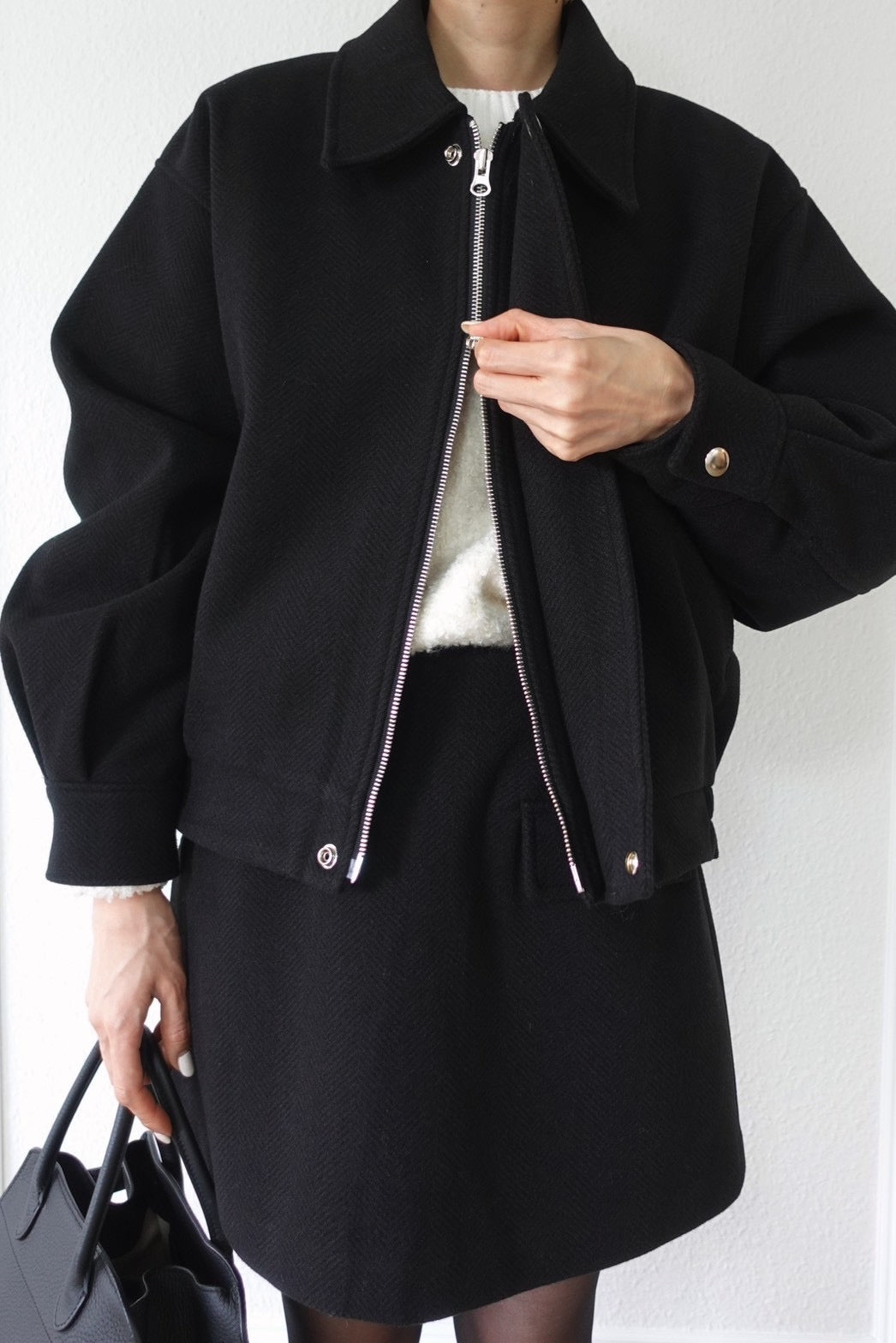 ヘリンボーンブルゾン【BLACK】