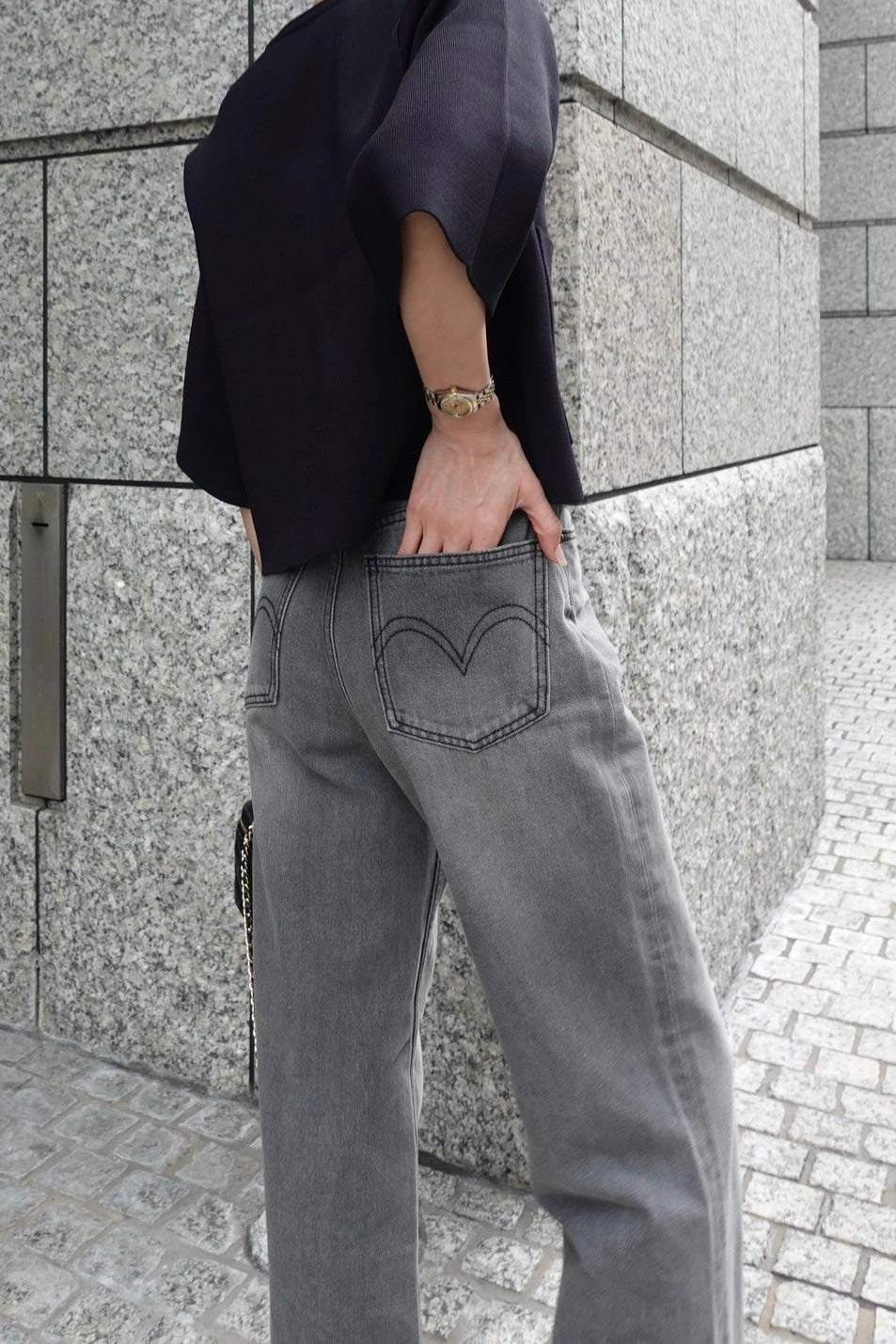 ストレートワイドデニム【GRAY】