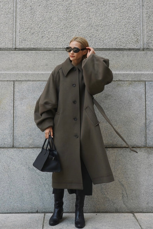 ロングボリュームスリーブコート【BROWN】