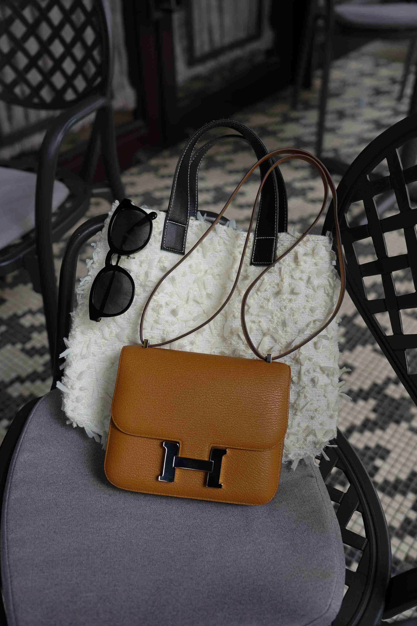 ジャガードトートバッグ (S)【WHITE】