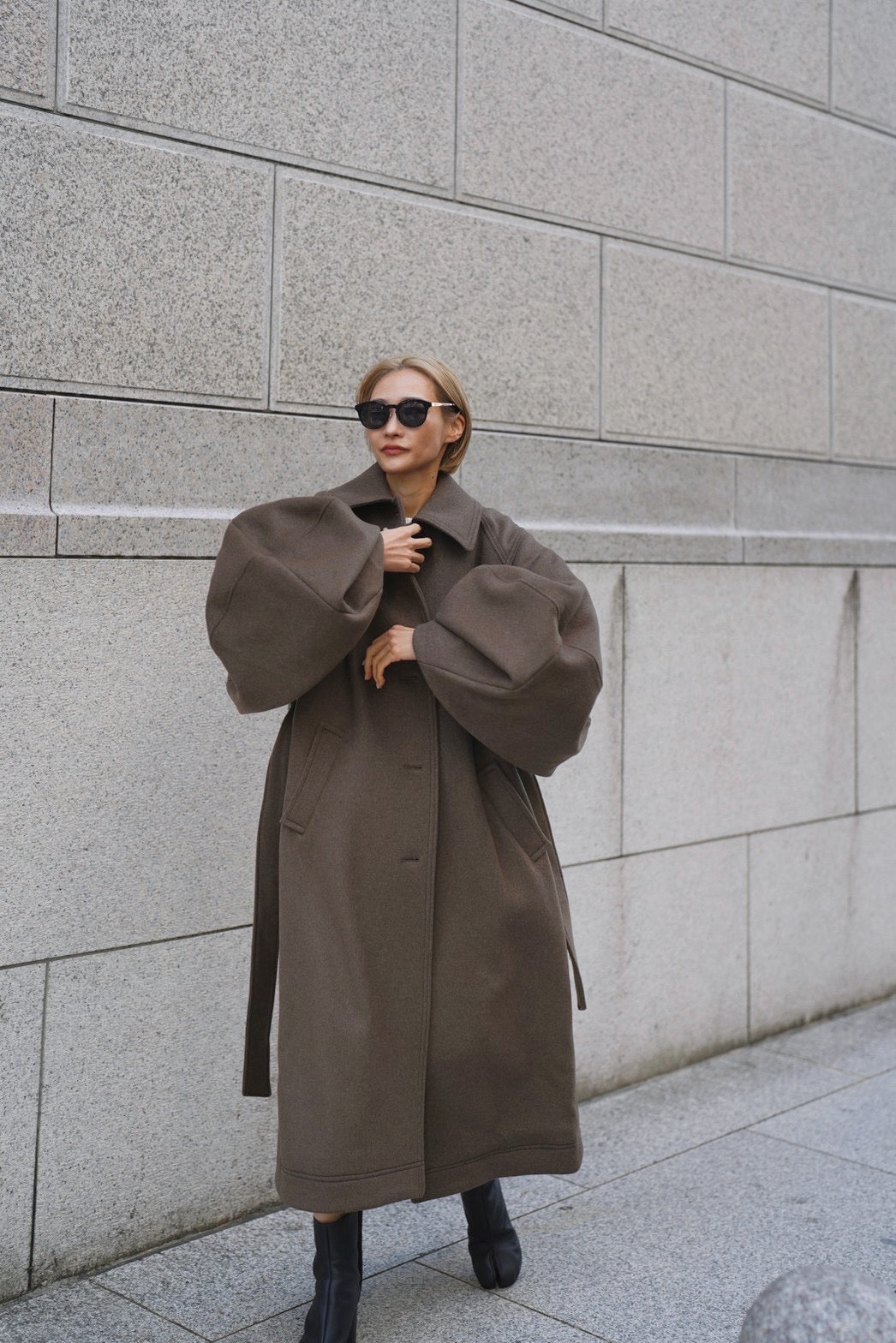 ロングボリュームスリーブコート【KHAKI】