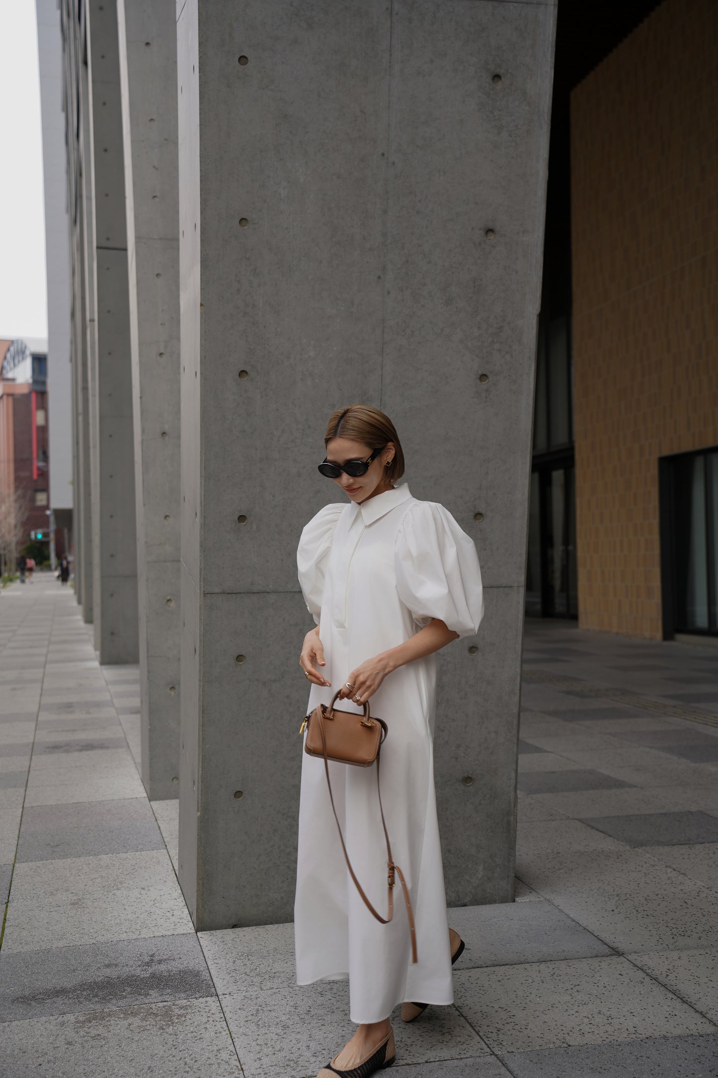 ラウンドカラーワンピース【WHITE】