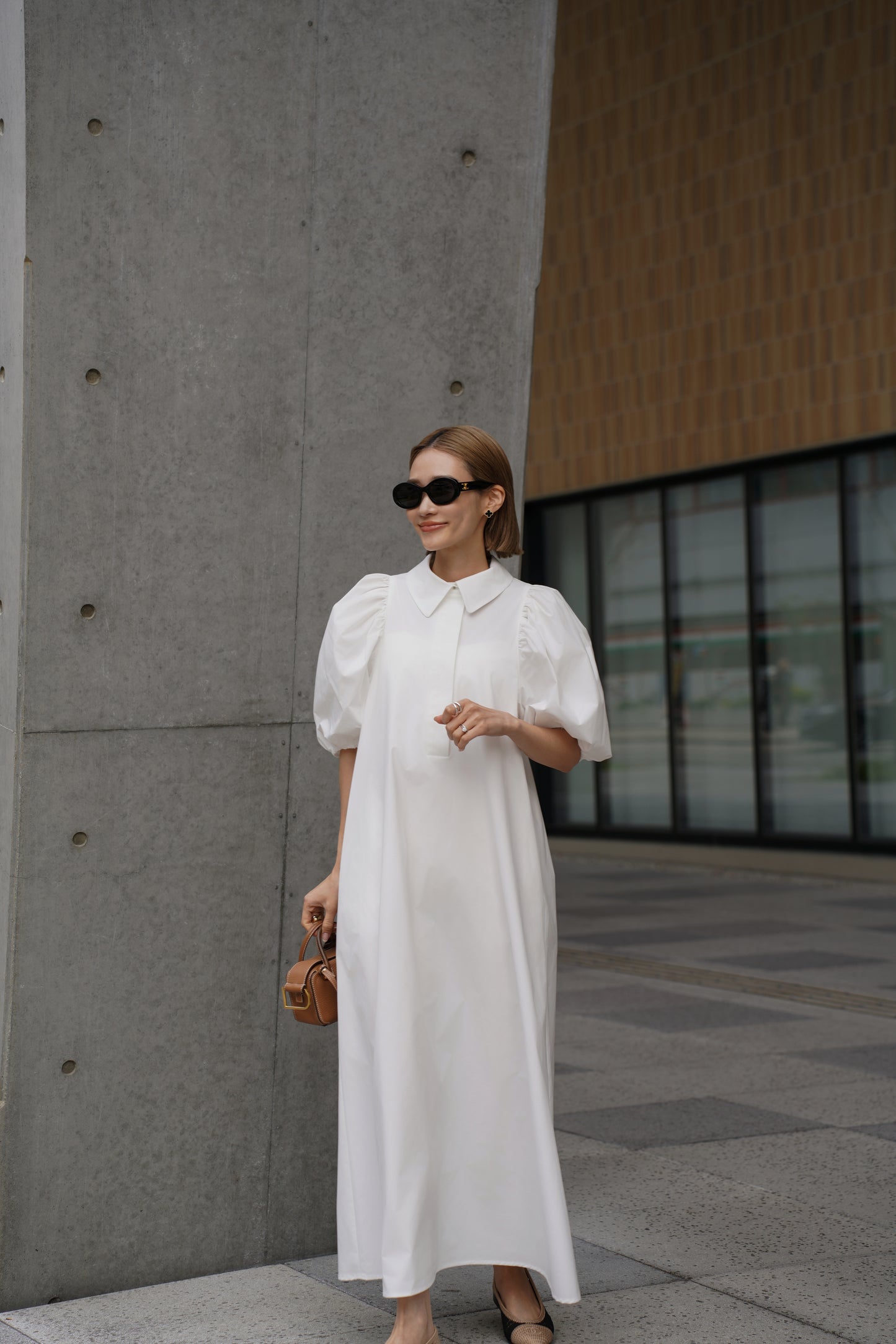 ラウンドカラーワンピース【WHITE】