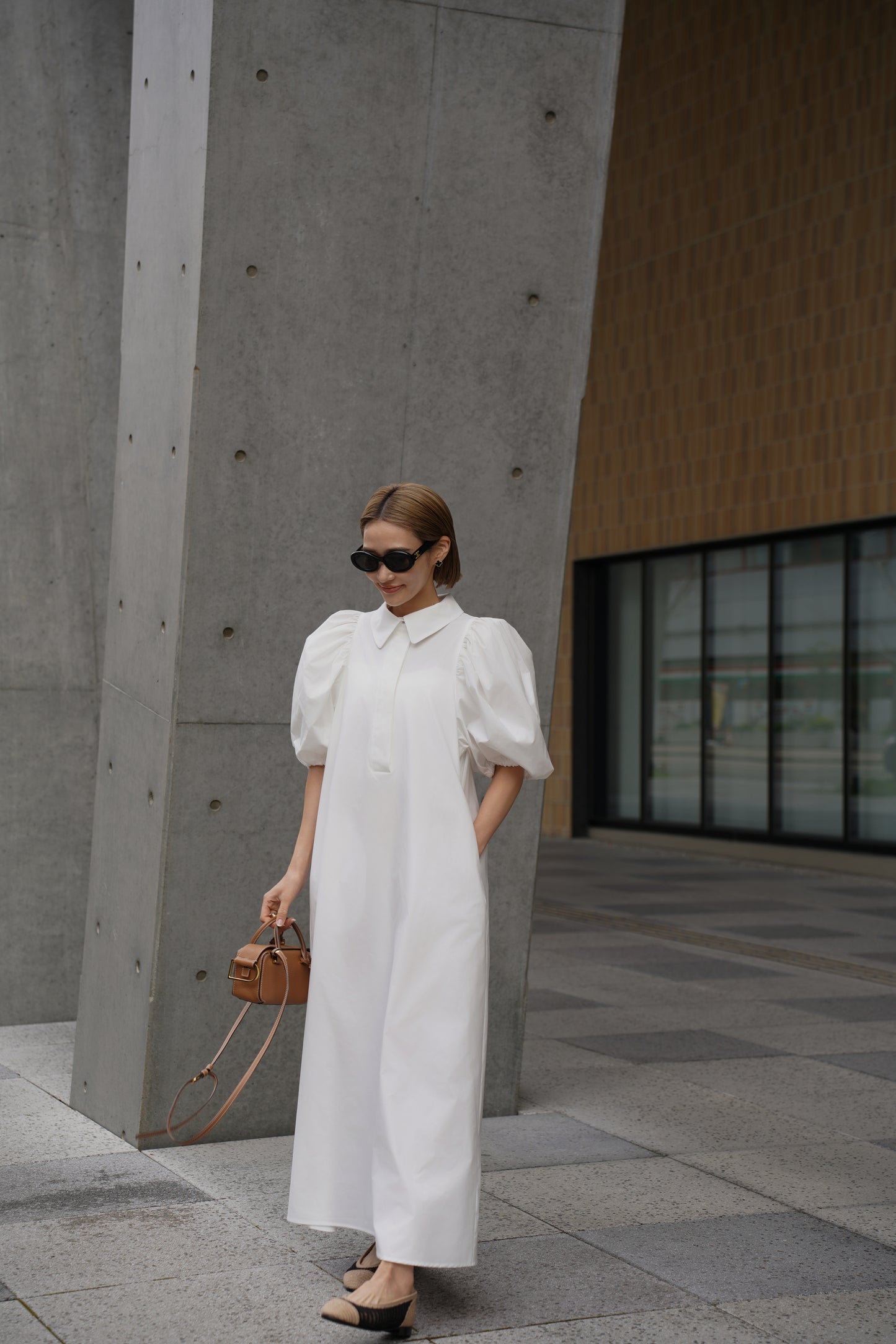 ラウンドカラーワンピース【WHITE】