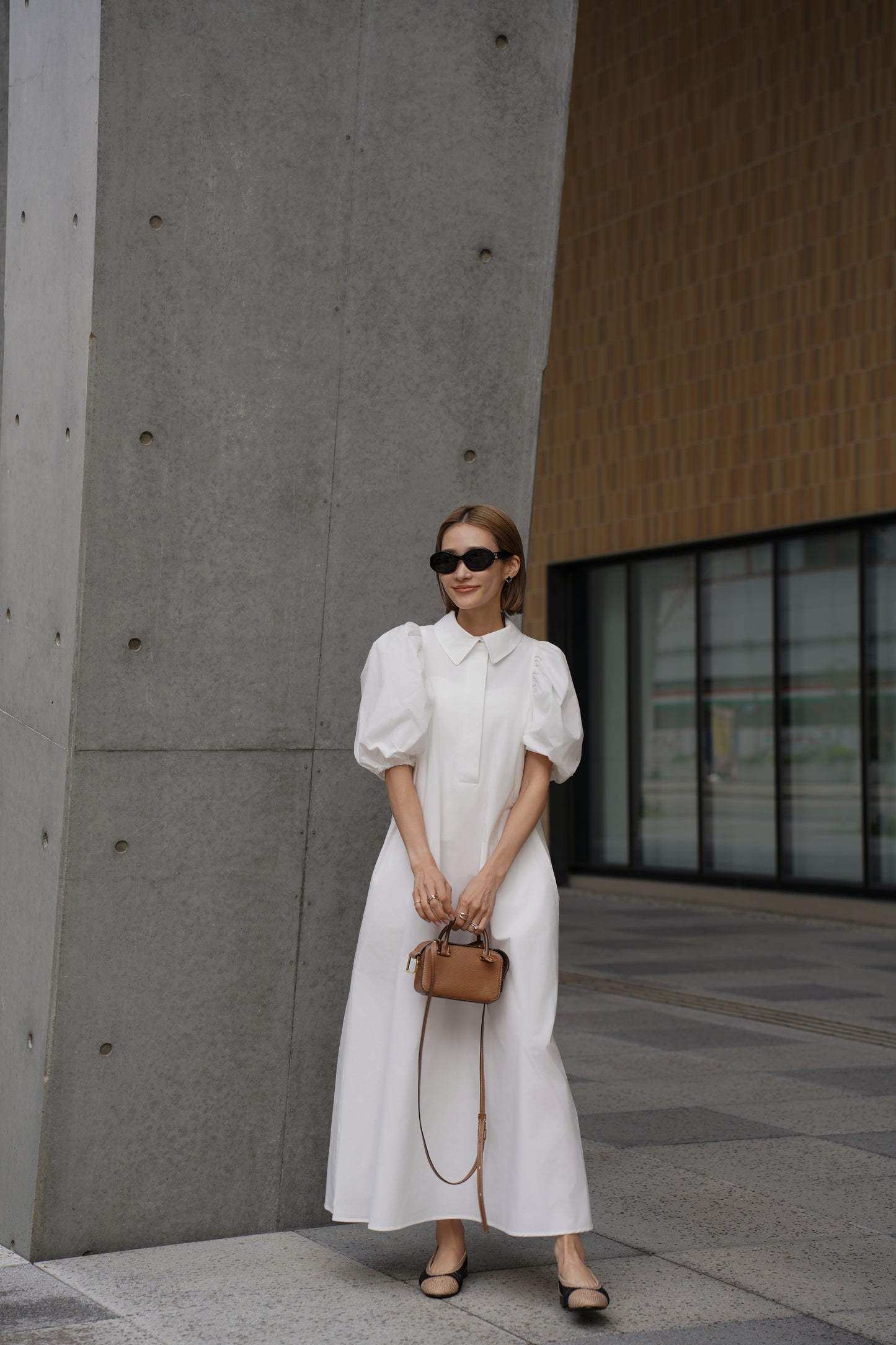 ラウンドカラーワンピース【WHITE】
