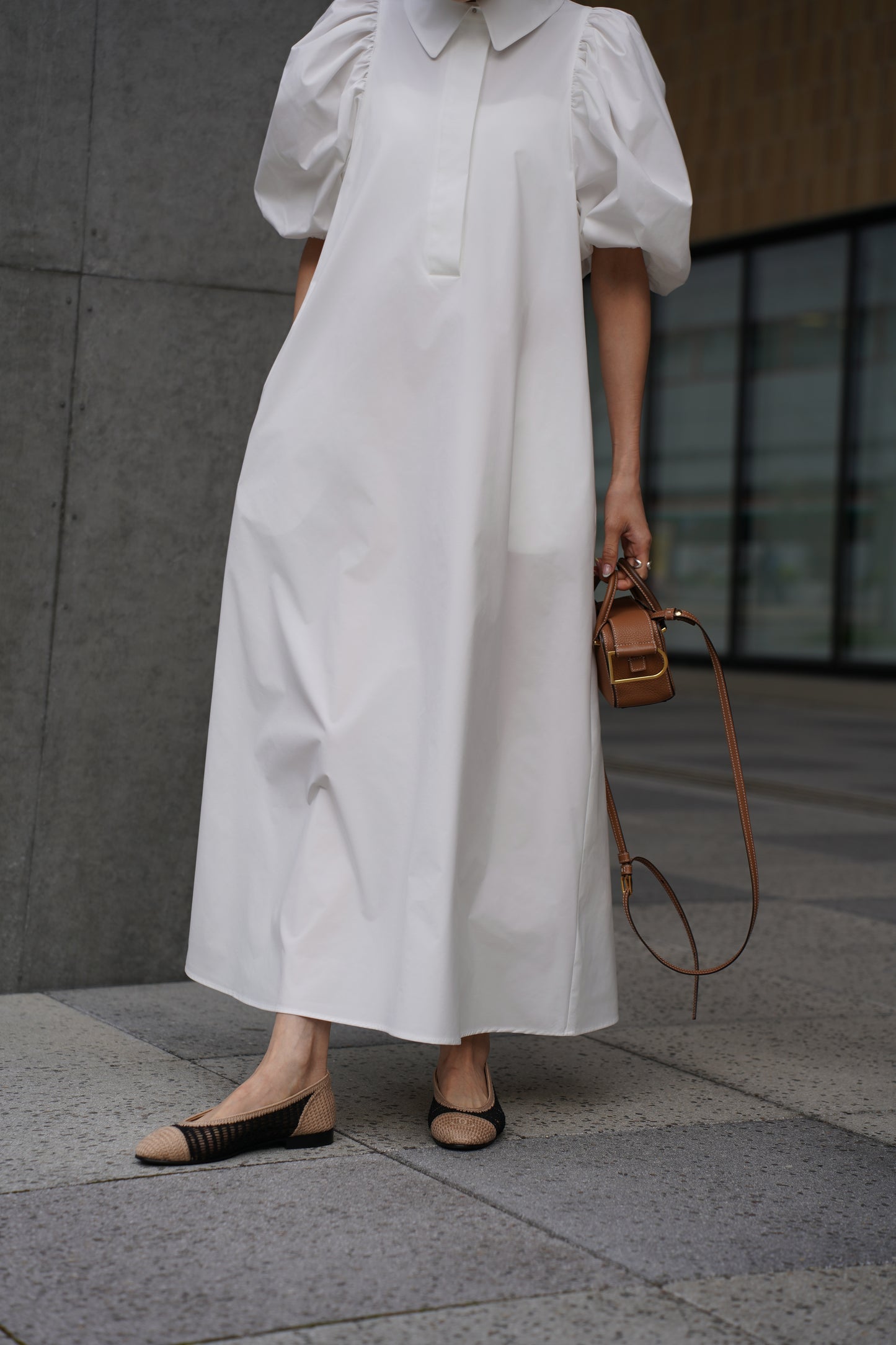 ラウンドカラーワンピース【WHITE】
