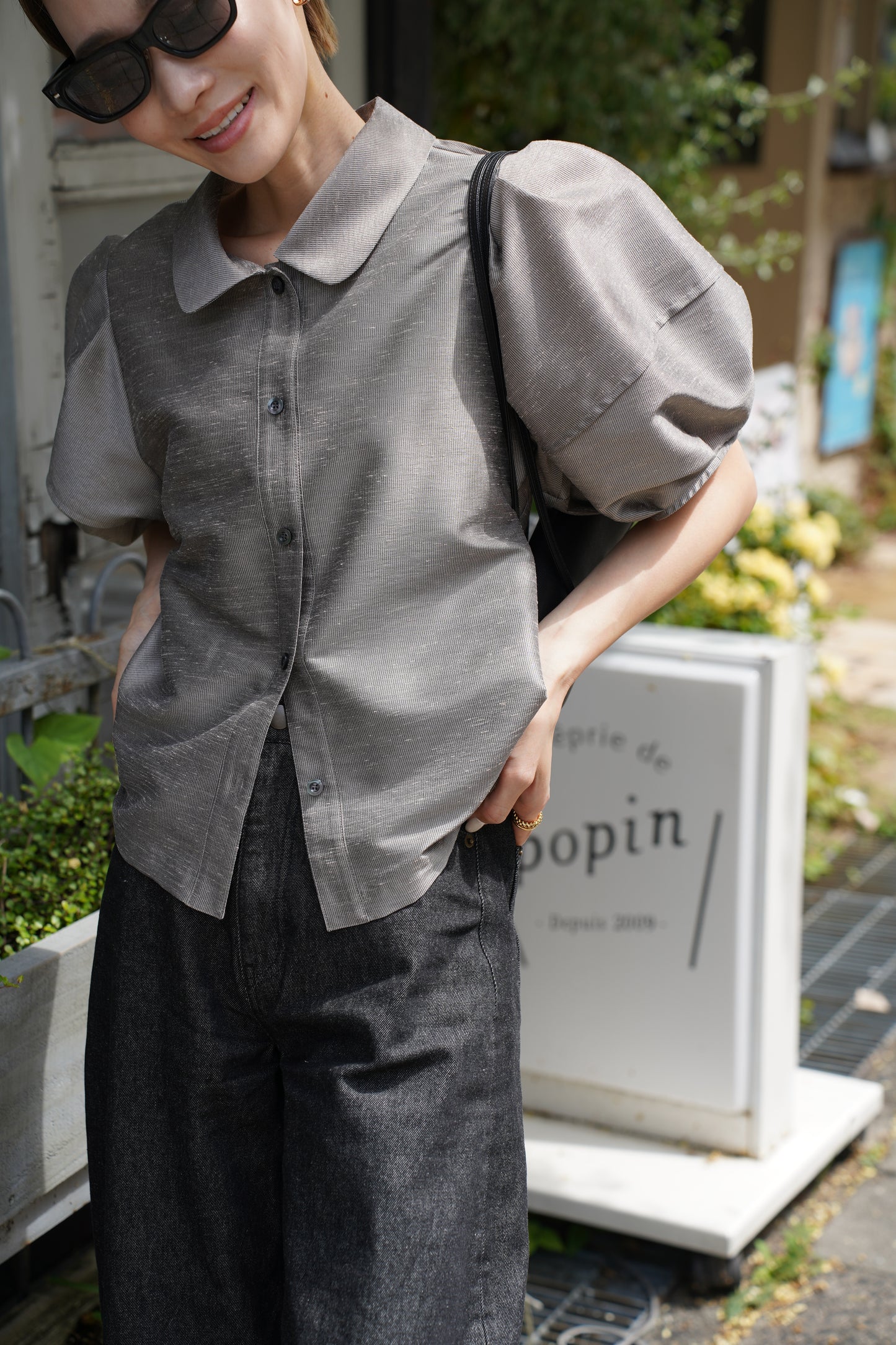 【予約販売6月末配送】
ハーフスリーブスラブブラウス【KHAKI】