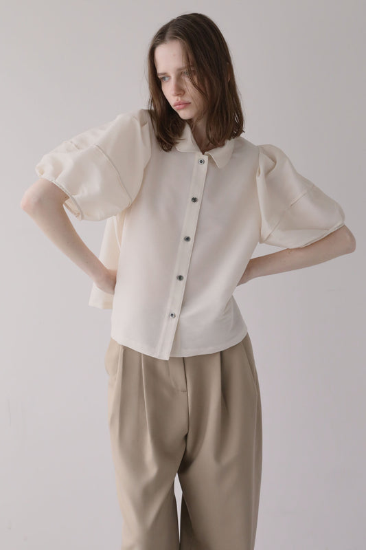 ハーフスリーブスラブブラウス【WHITE】