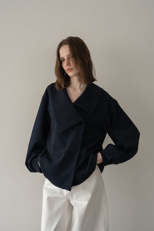 アシメントリーカラーブラウス【NAVY】
